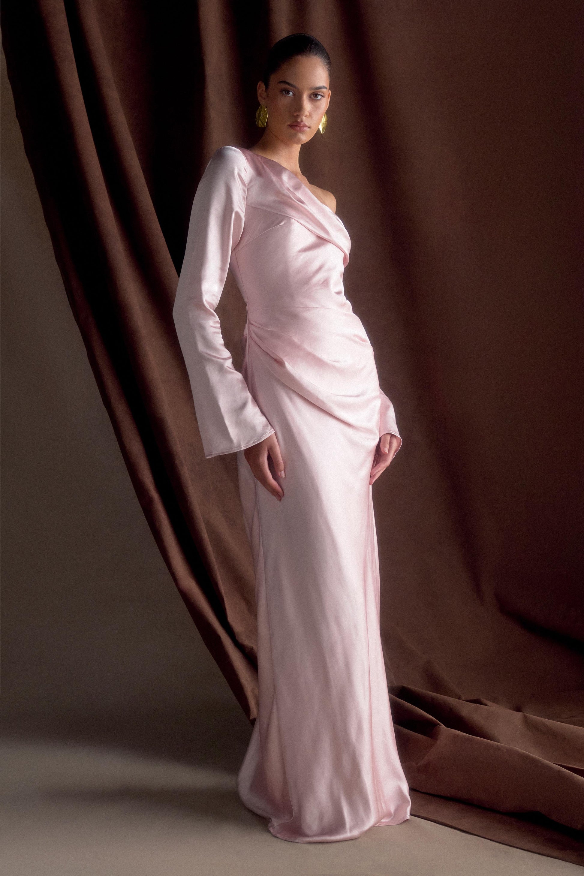 Iris Long Sleeve Satin Maxi Dress / Soft Pink | MESHKI