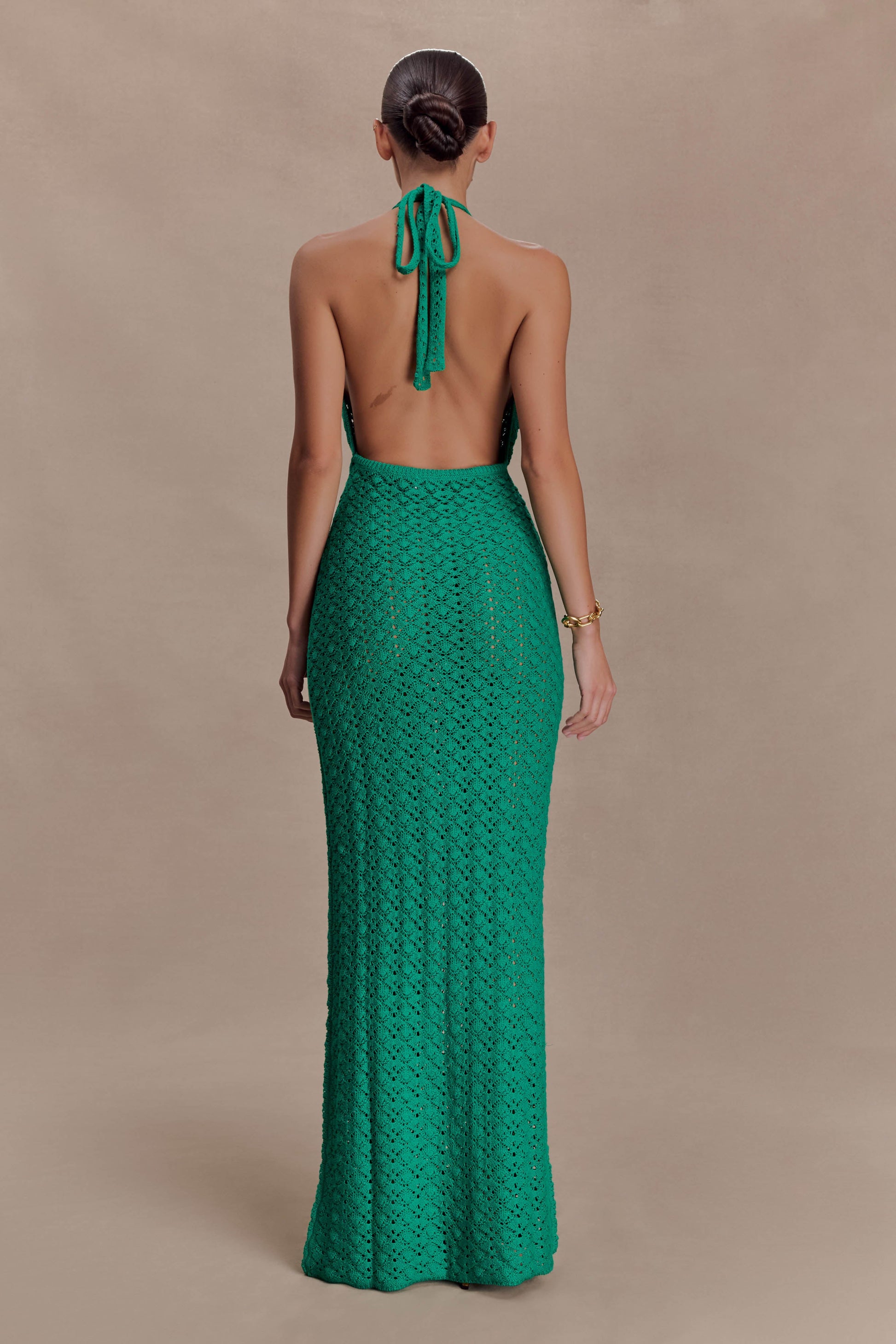 Deeliah Halterneck Crochet Maxi Dress - Emerald #2