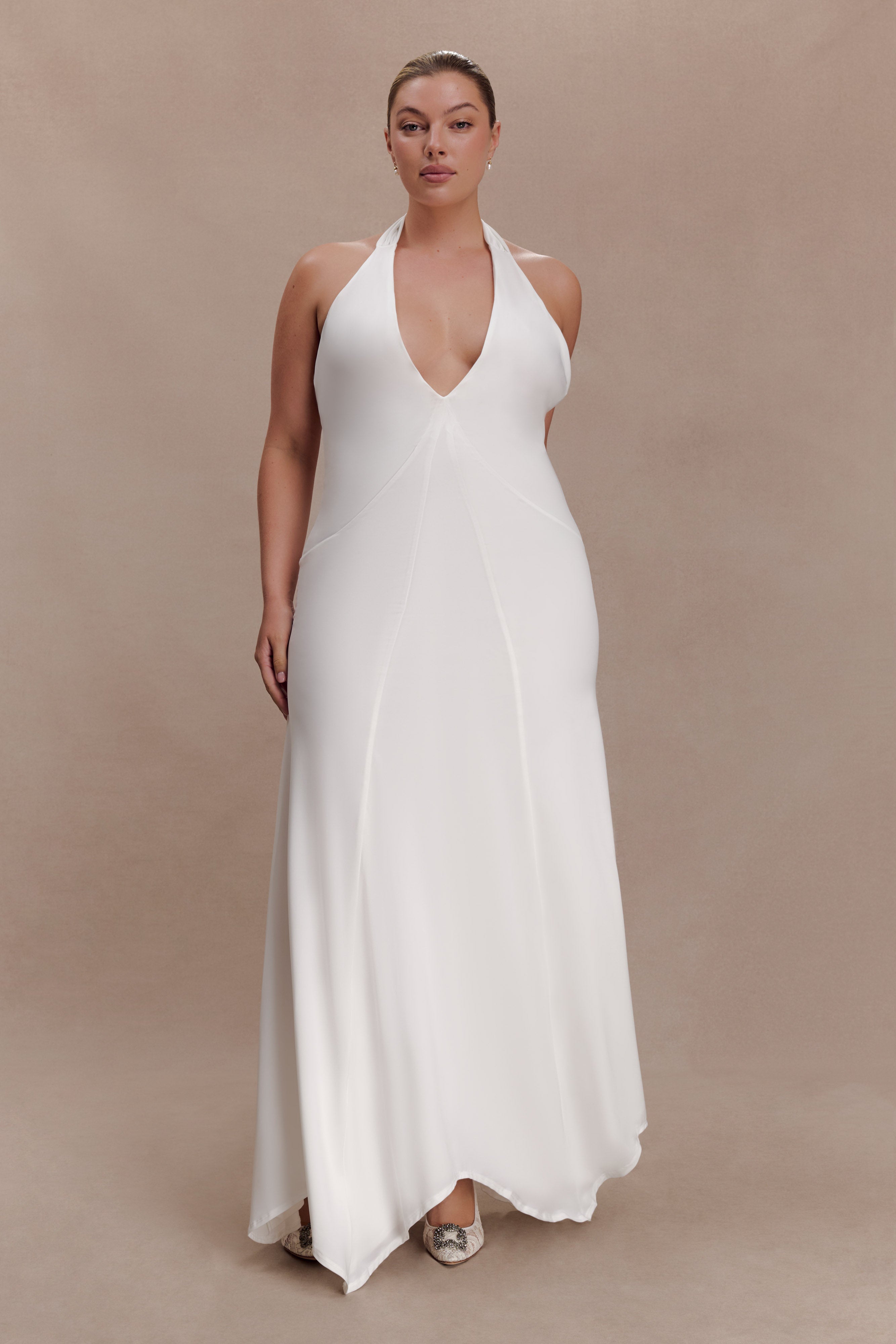 Juliet Slinky Maxi Dress With Scarf - White | MESHKI US