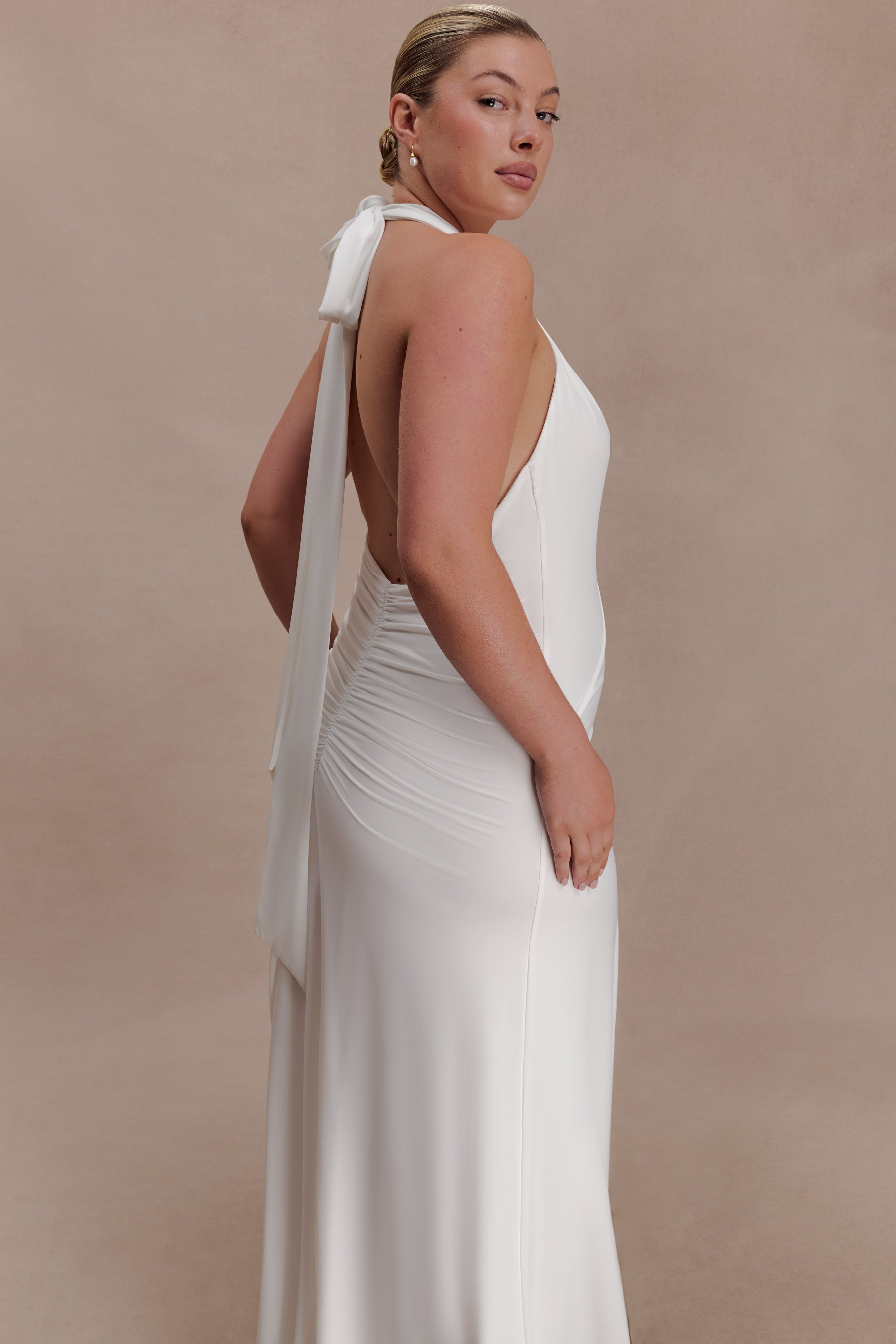 Juliet Slinky Maxi Dress With Scarf - White | MESHKI US