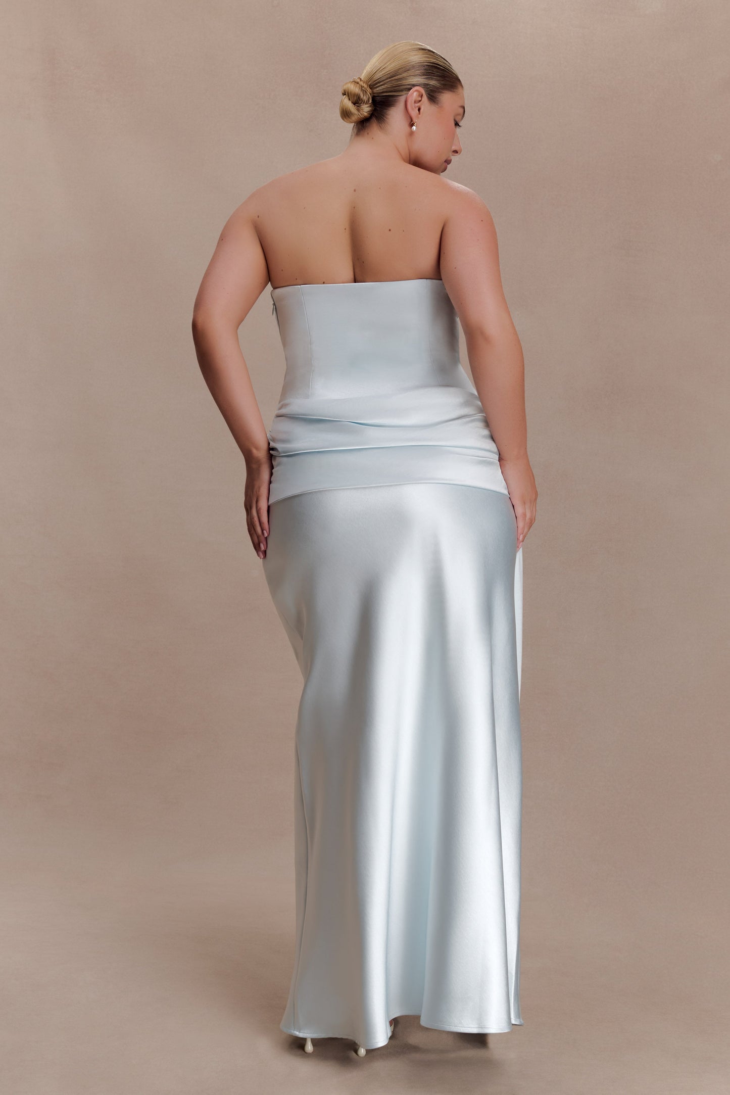 Sarah Strapless Maxi Dress With Waist Tie - Ice Blue