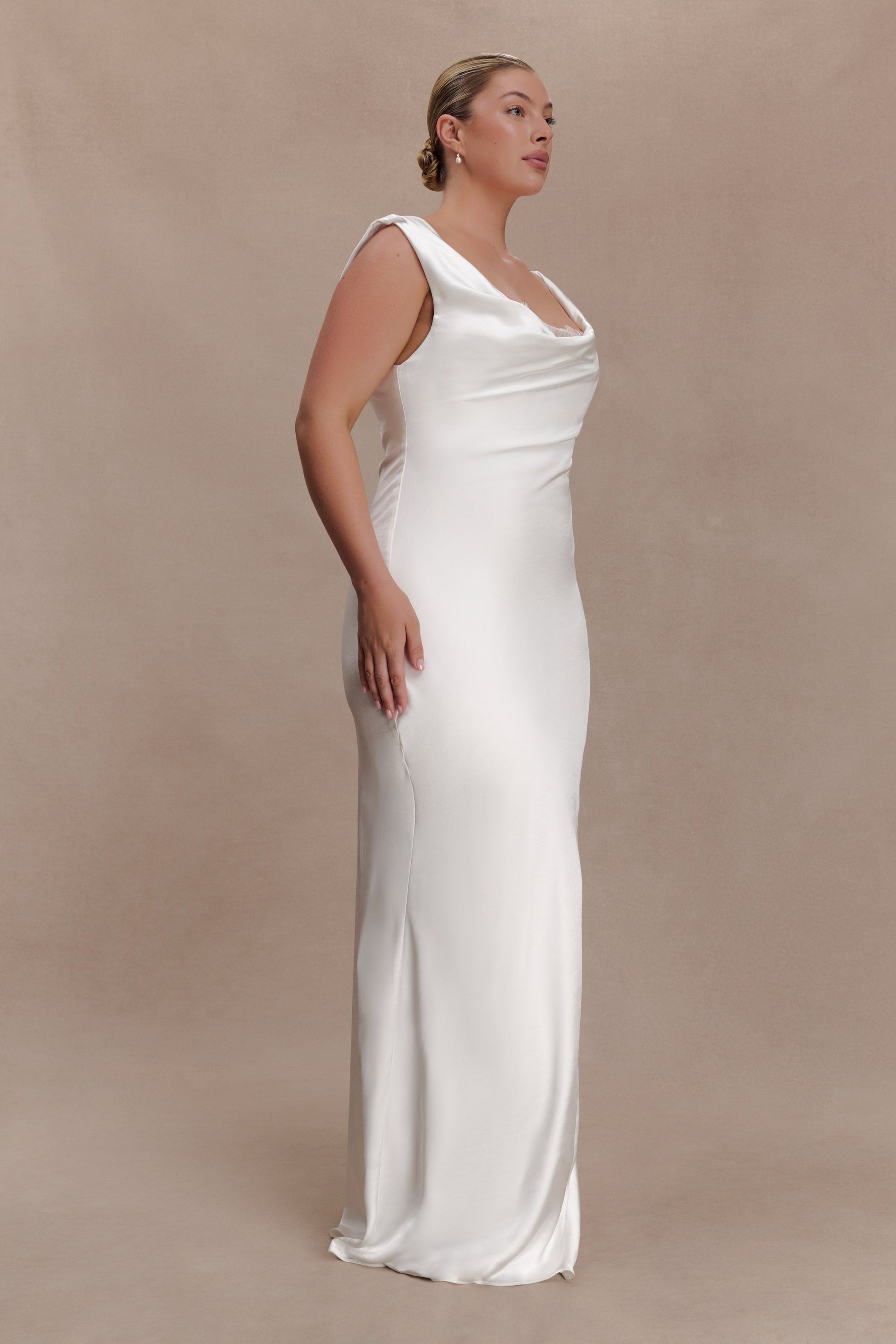 Ashley Cowl Neck Lace And Satin Maxi Dress - Ivory #8