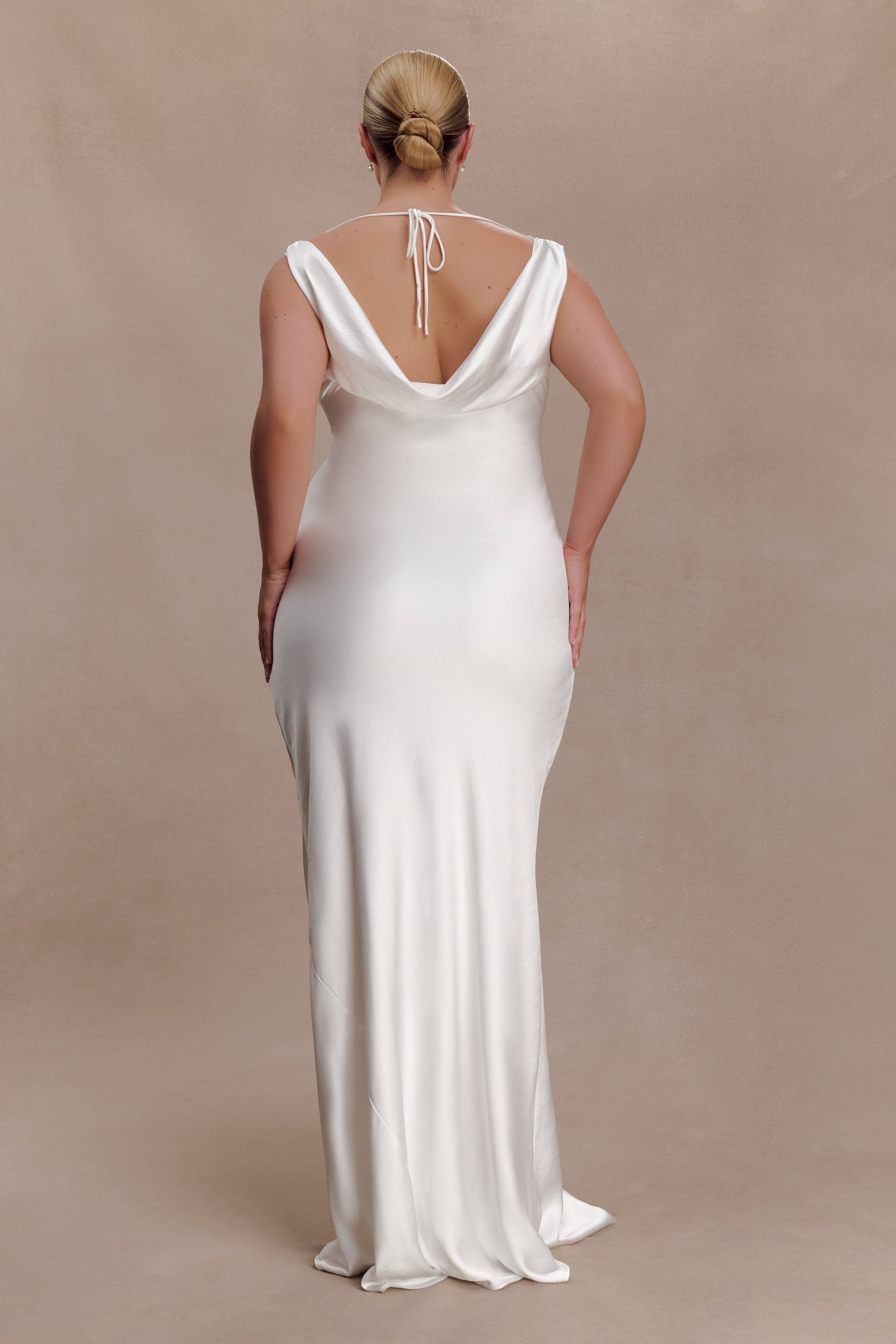 Ashley Cowl Neck Lace And Satin Maxi Dress - Ivory | MESHKI US Ashley Cowl Neck Lace And Satin Maxi Dress - Ivory | MESHKI US