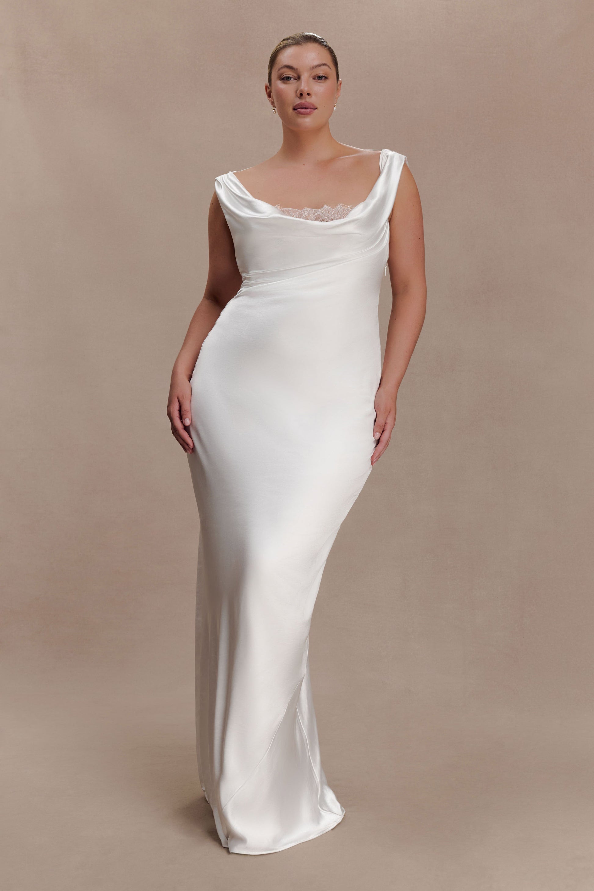 Ashley Cowl Neck Lace And Satin Maxi Dress - Ivory Ashley Cowl Neck Lace And Satin Maxi Dress - Ivory
