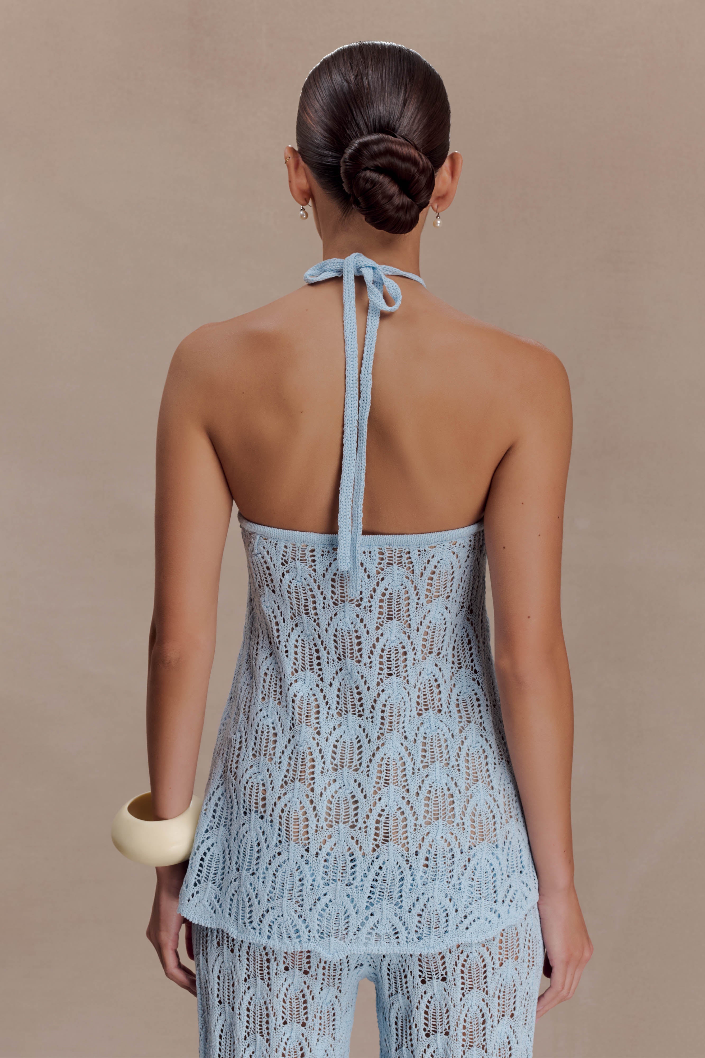 Corey Crochet Halter Neck Top - Light Blue | MESHKI US