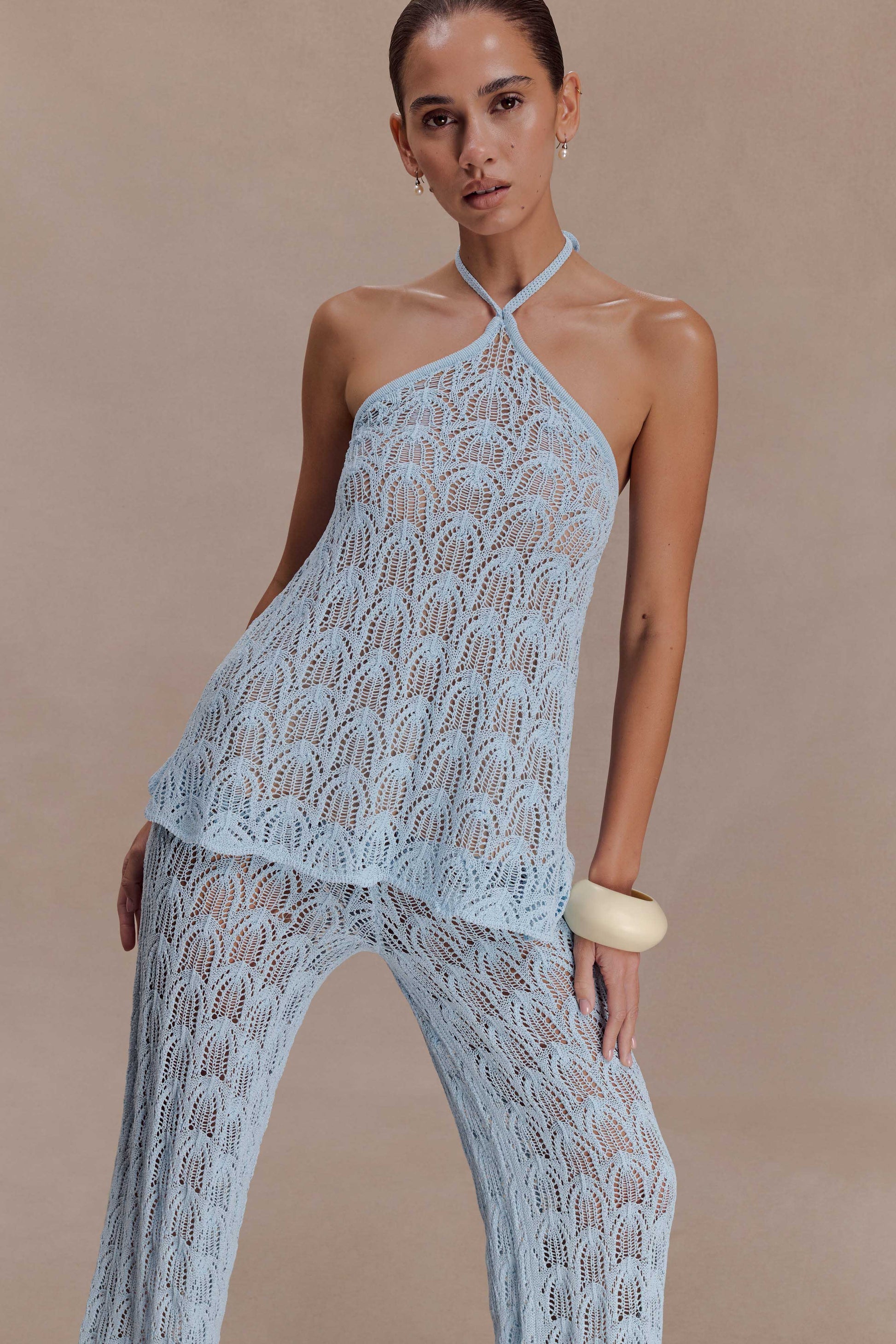Corey Crochet Halter Neck Top - Light Blue #3