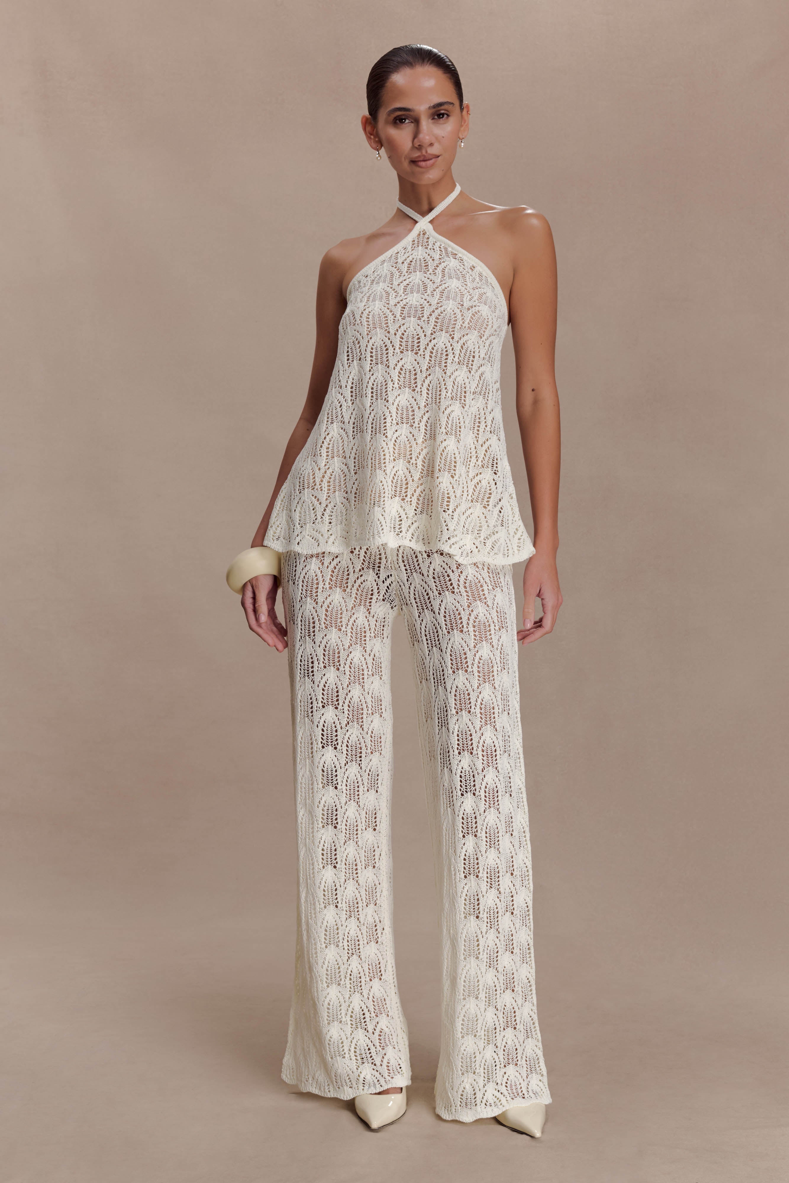 Corey Crochet Halter Neck Top - Ivory | MESHKI US