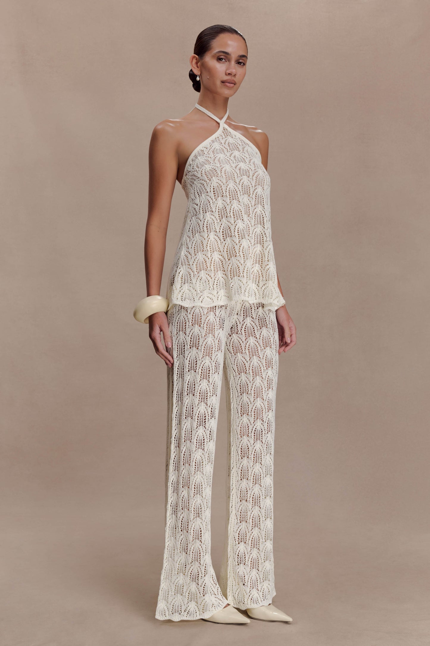 Corey Crochet Halter Neck Top - Ivory