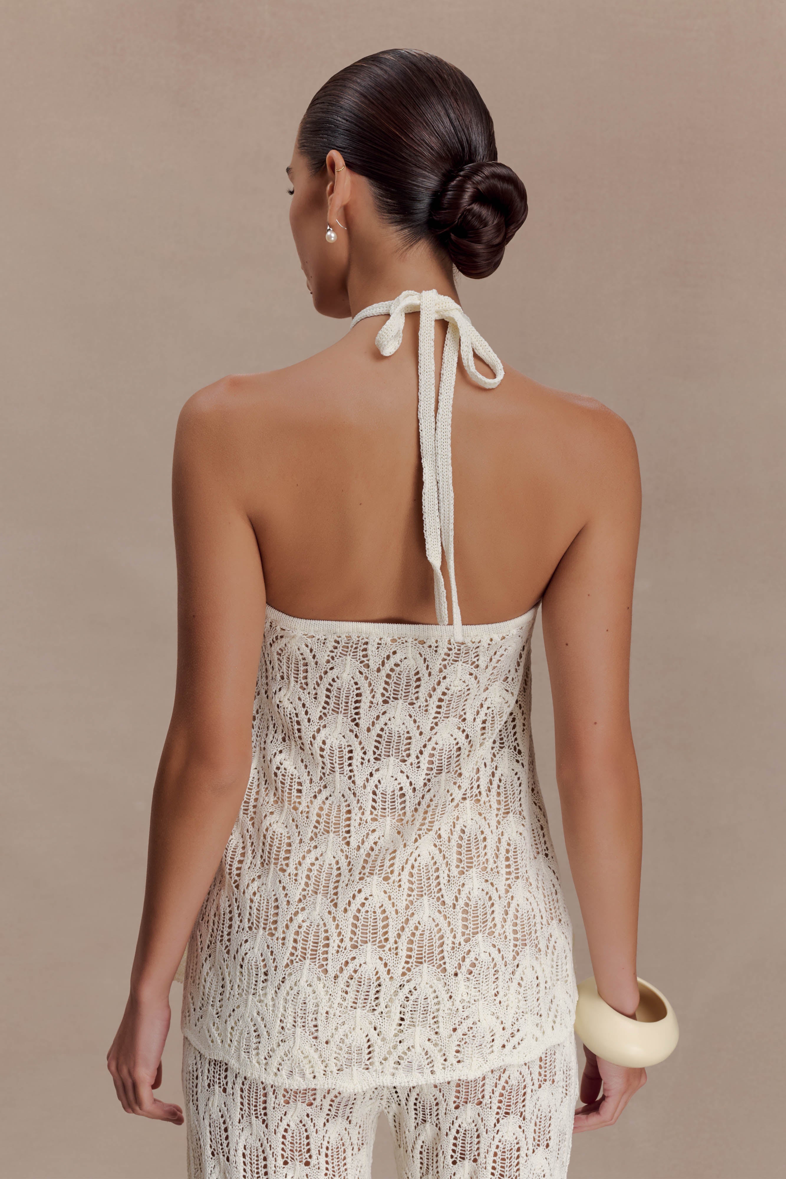 Corey Crochet Halter Neck Top - Ivory | MESHKI US
