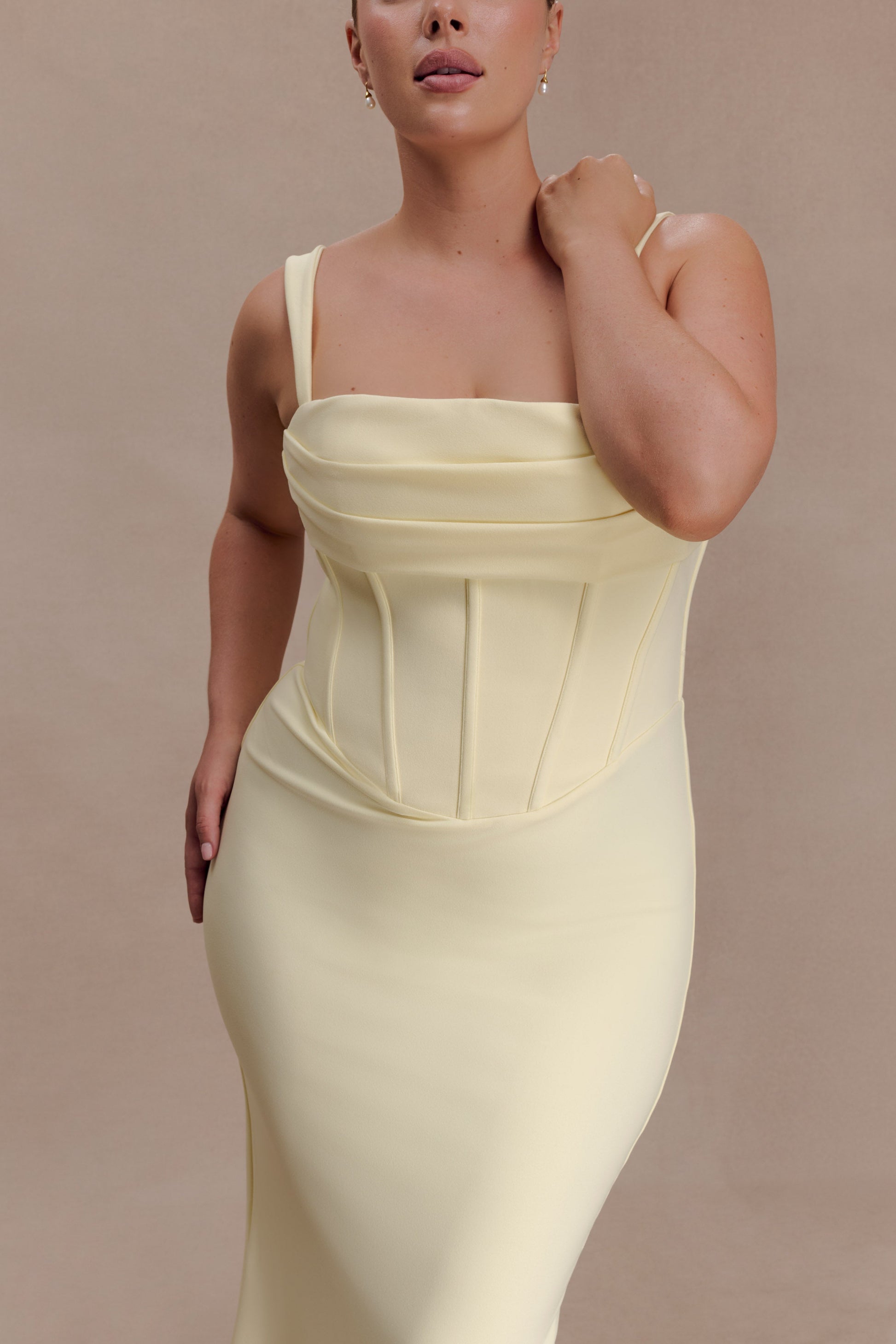 Luella Crepe Corset Maxi Dress - Lemon | MESHKI US Luella Crepe Corset Maxi Dress - Lemon | MESHKI US