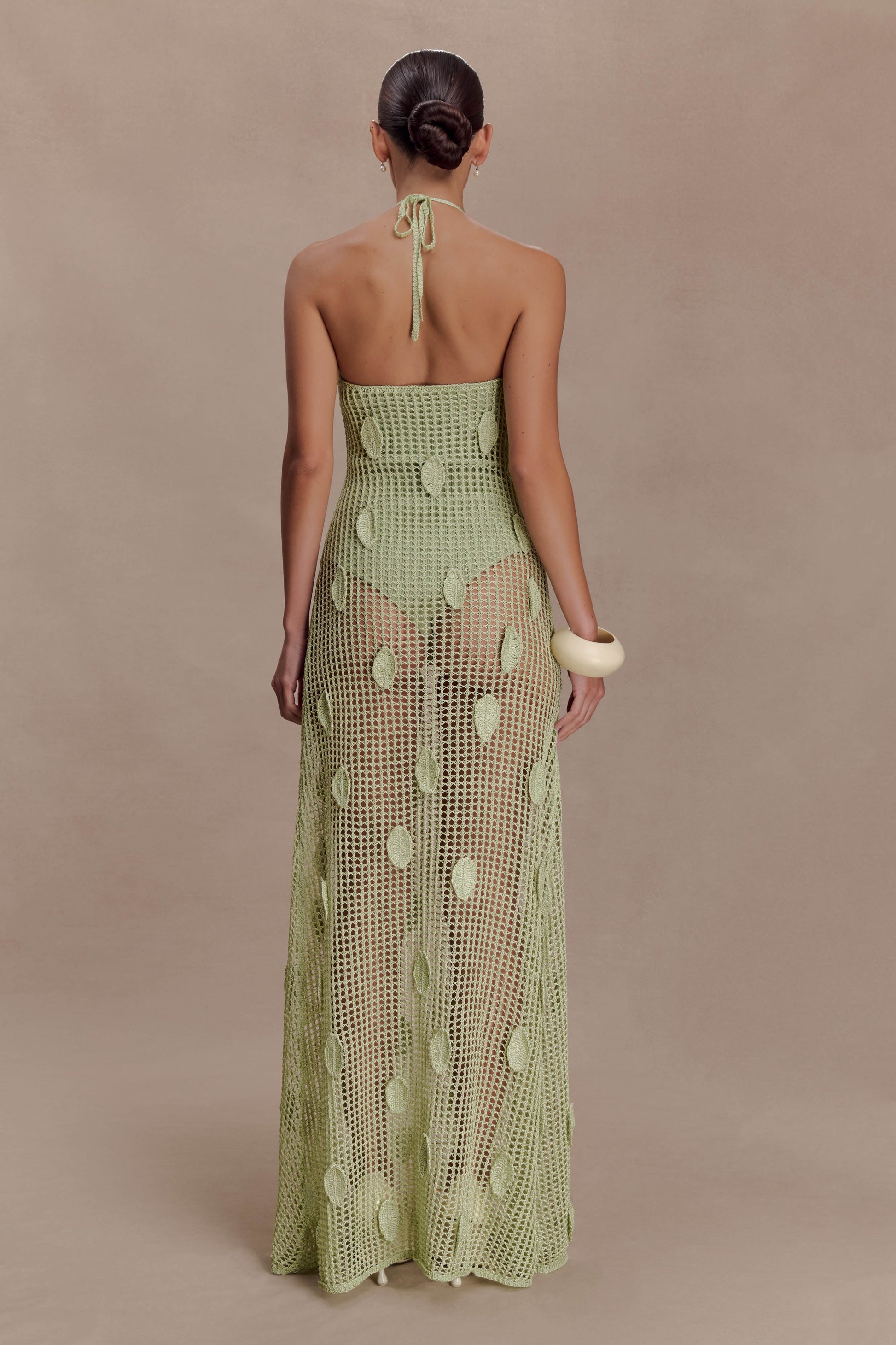 Elfie Crochet Halter Maxi Dress - Pastel Green | MESHKI US Elfie Crochet Halter Maxi Dress - Pastel Green | MESHKI US