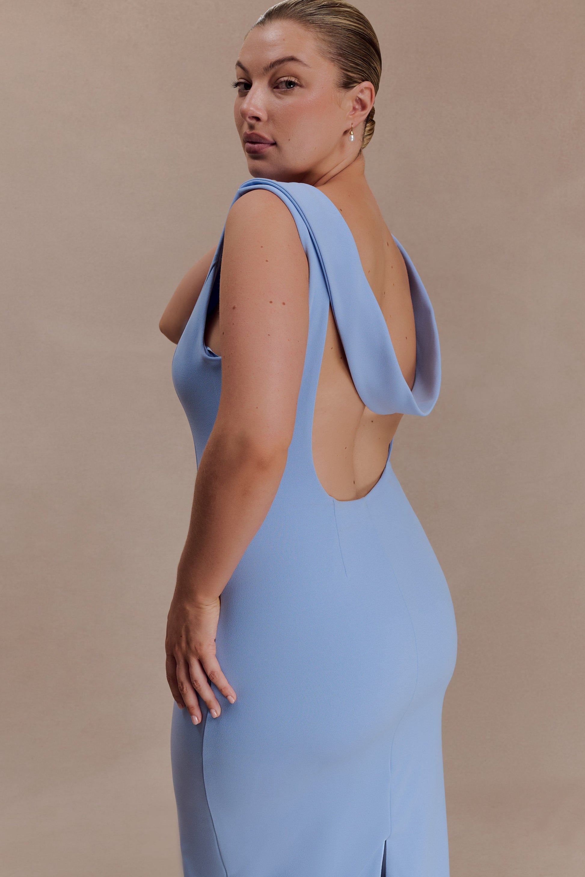 Galilea Crepe Draped Maxi Dress - Cornflower Blue | MESHKI US Galilea Crepe Draped Maxi Dress - Cornflower Blue | MESHKI US