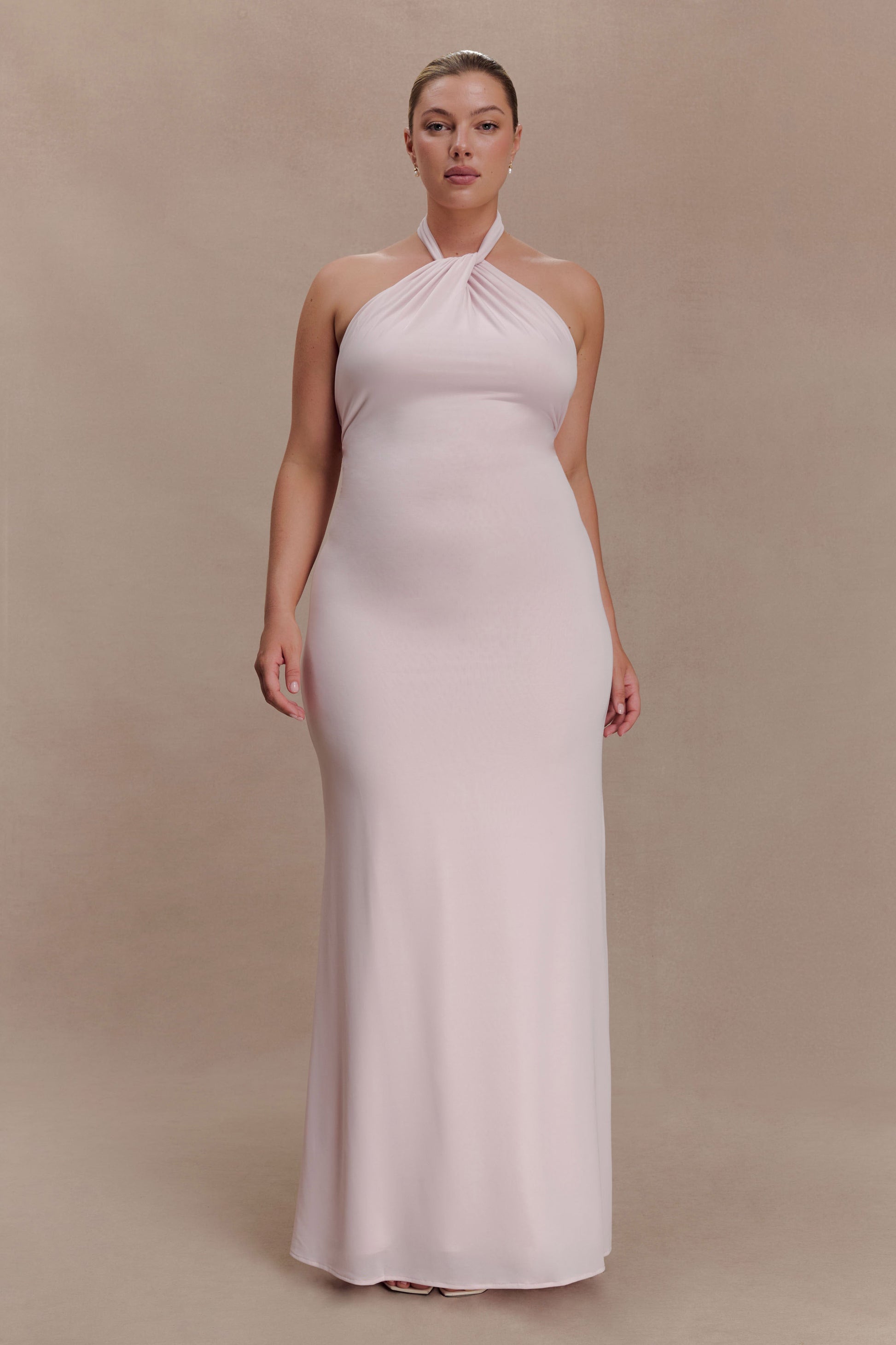 Elyna Slinky Halter Maxi Dress / Pale Pink | MESHKI | XL Elyna Slinky Halter Maxi Dress / Pale Pink | MESHKI | XL