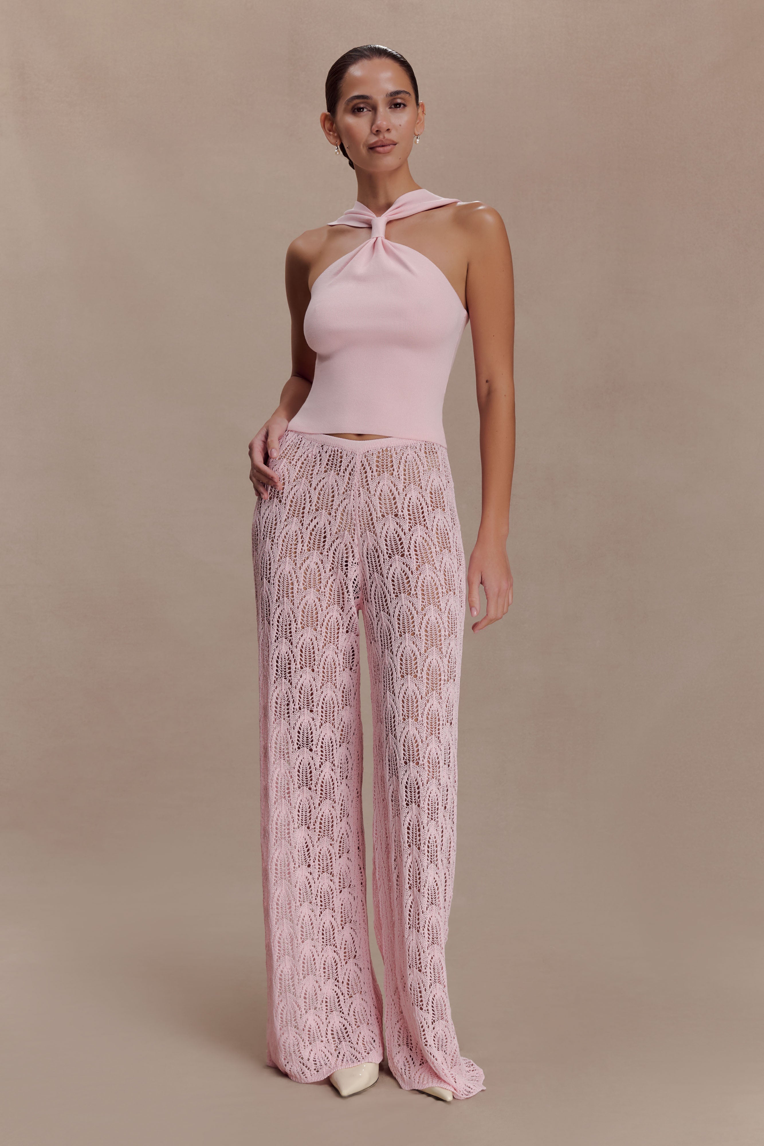 Angelika Twist Front Knit Top - Baby Pink | MESHKI US