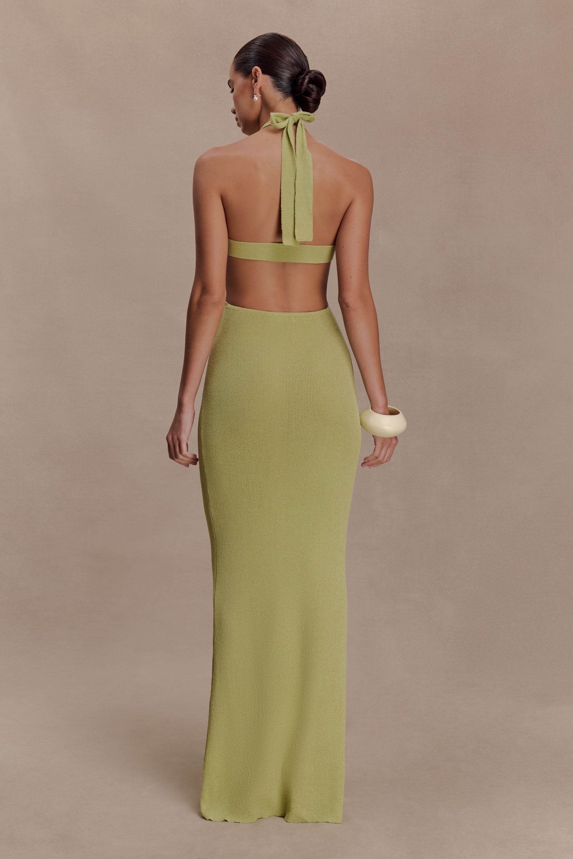Theresea Halter Knit Maxi Dress / Light Olive | MESHKI