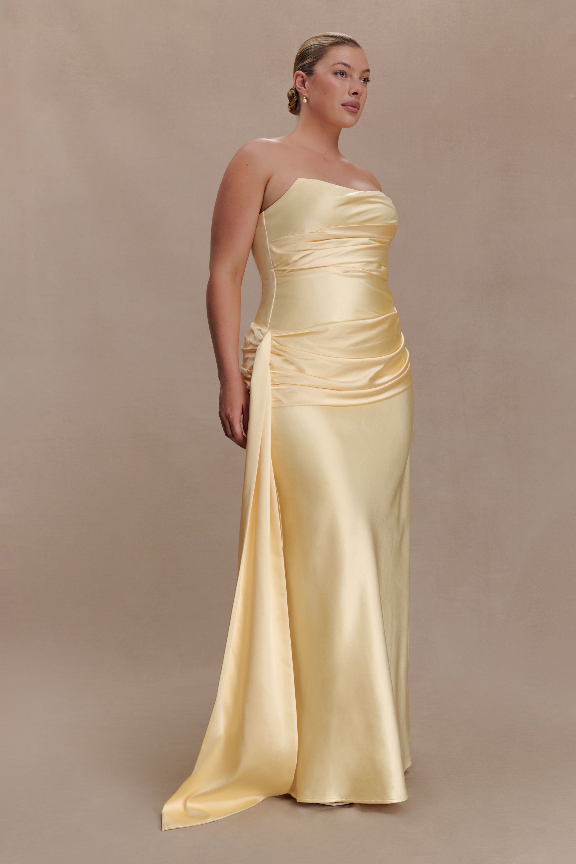 Sarah Strapless Maxi Dress With Waist Tie / Lemon | MESHKI Sarah Strapless Maxi Dress With Waist Tie / Lemon | MESHKI