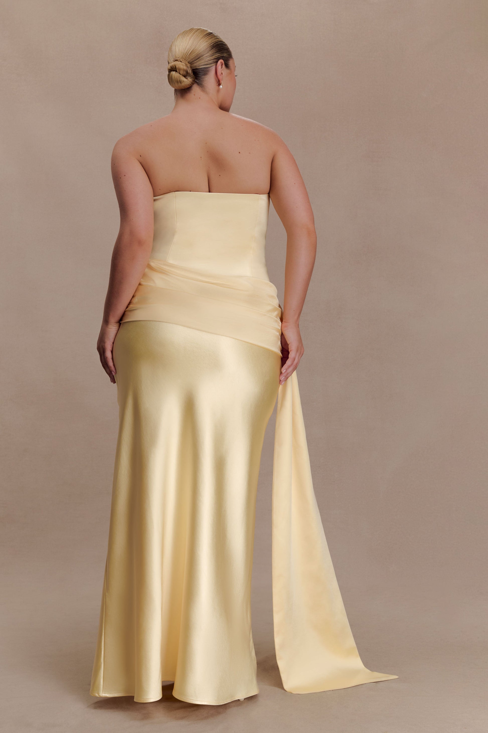 Sarah Strapless Maxi Dress With Waist Tie - Lemon #6
