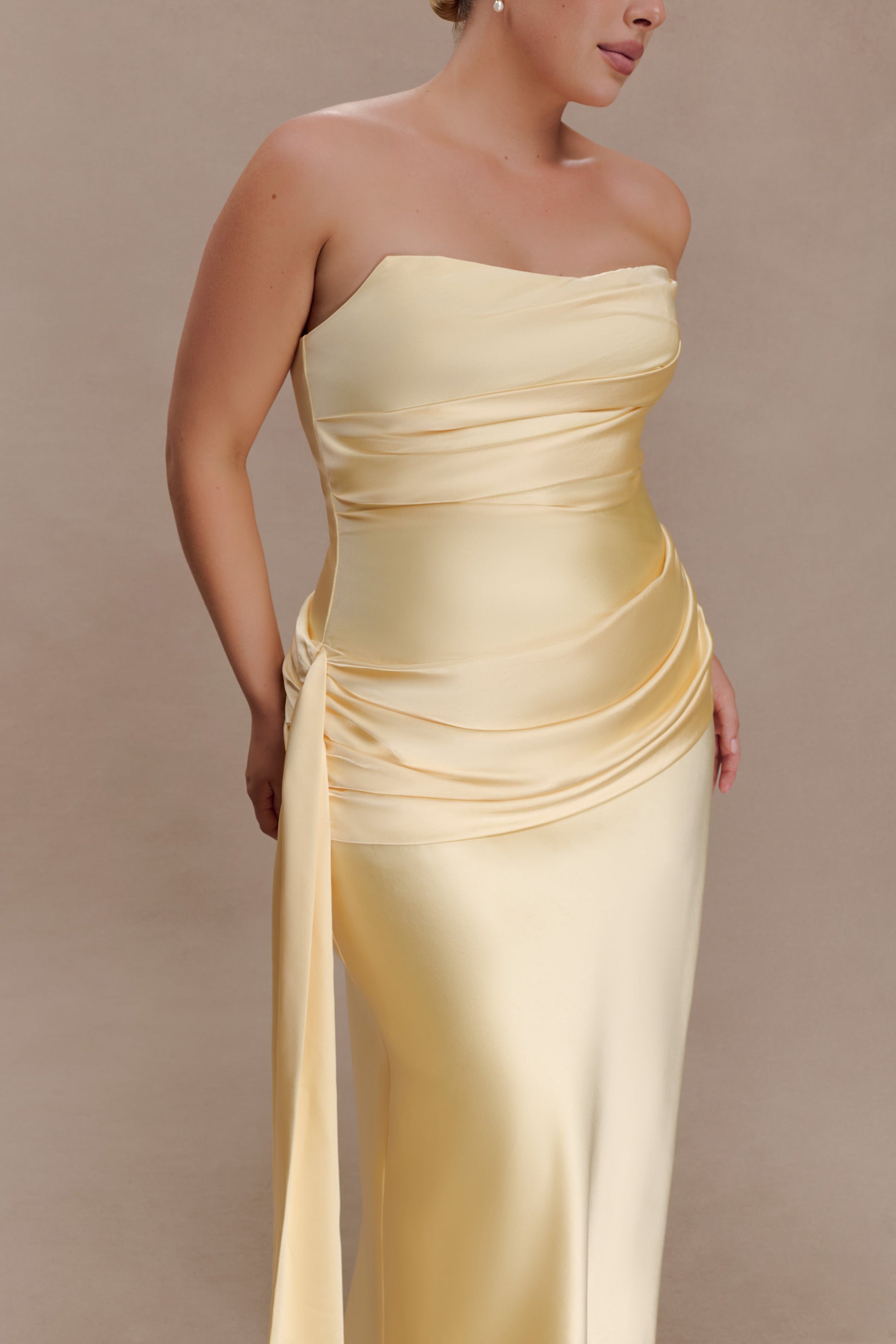 Sarah Strapless Maxi Dress With Waist Tie - Lemon