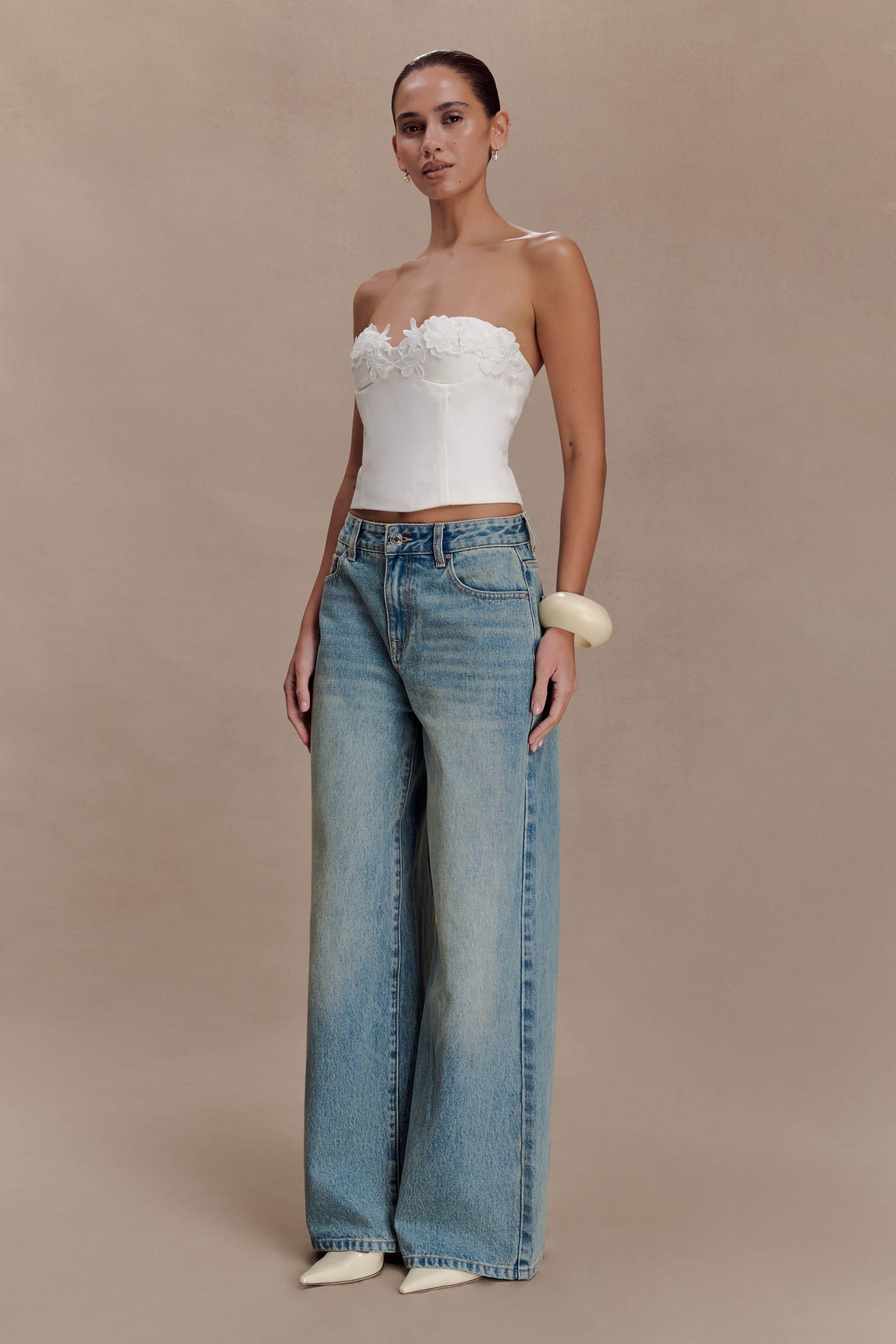 Melany Applique Denim Bustier - White #5