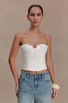Melany Applique Denim Bustier - White