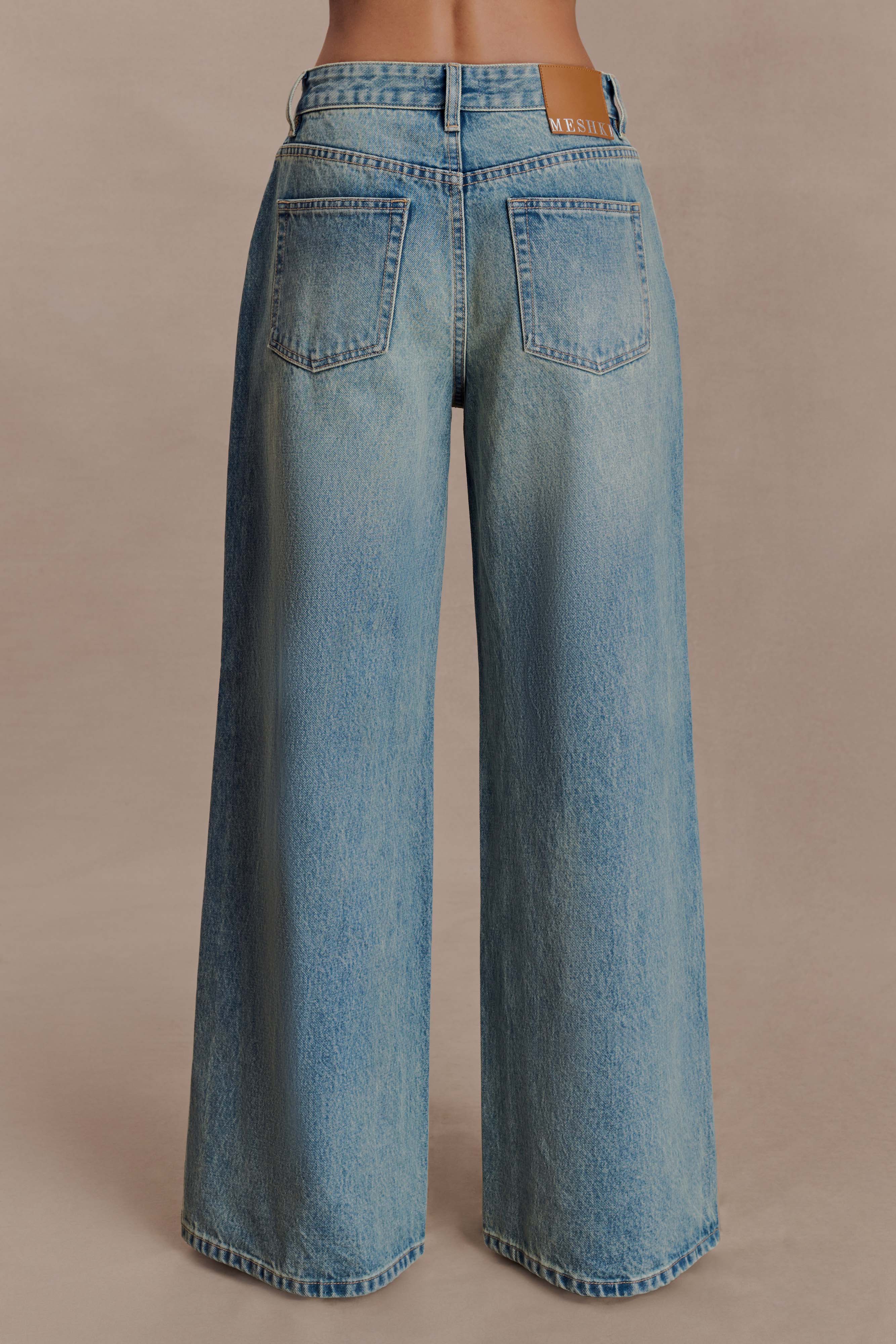 Romi Mid Rise Wide Leg Jeans - Faded Mid Blue | MESHKI US