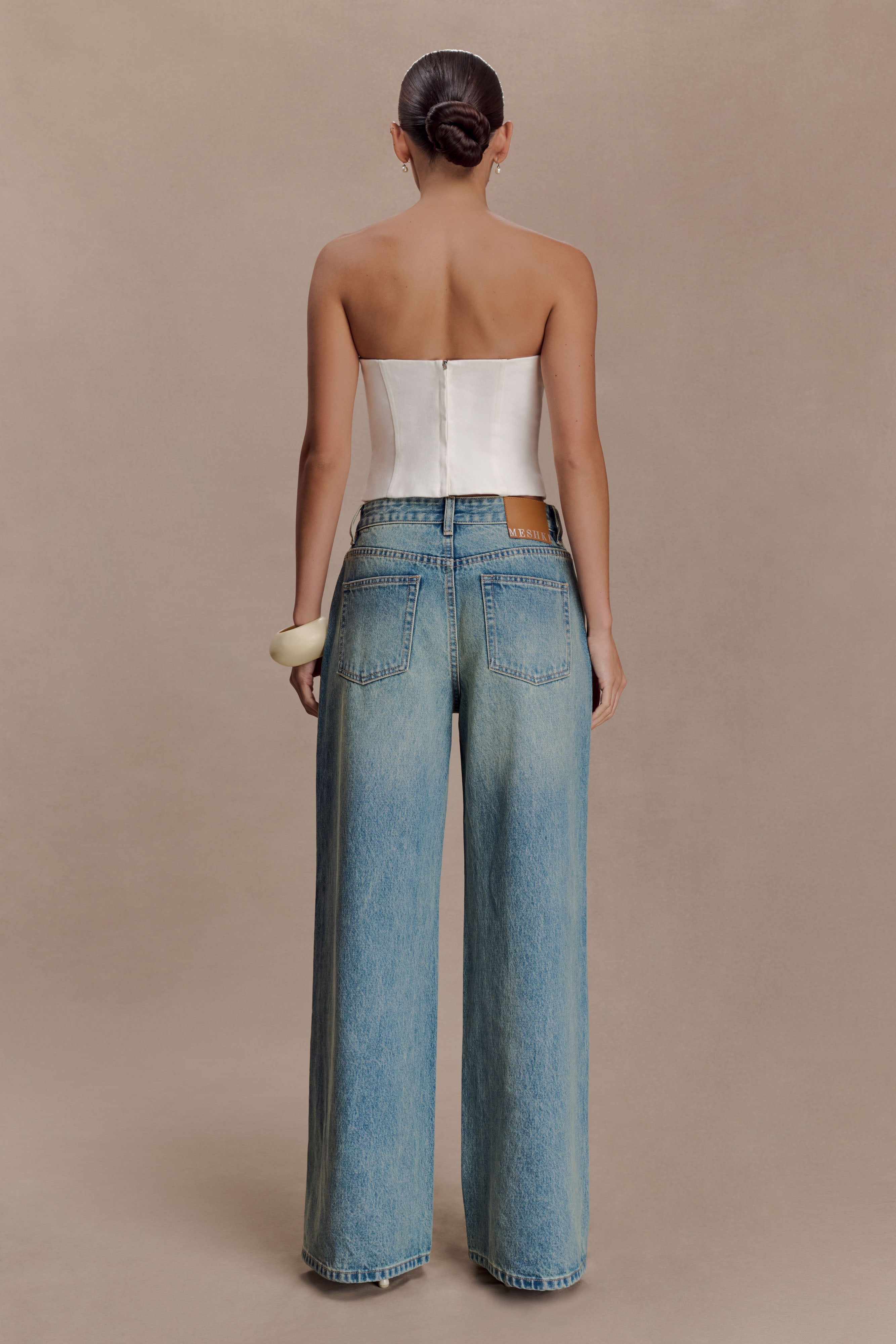 Romi Mid Rise Wide Leg Jeans - Faded Mid Blue | MESHKI US