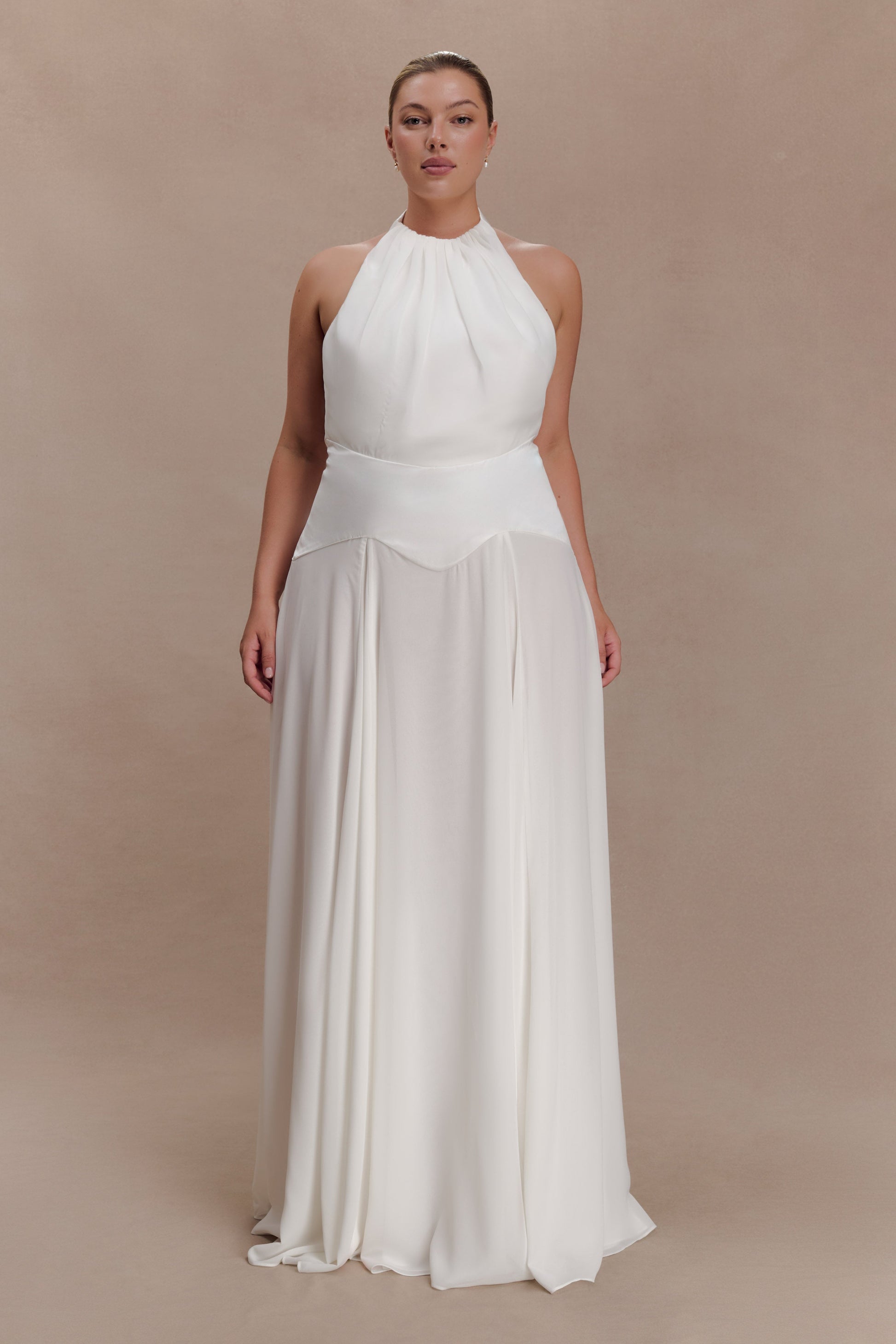 Susan Chiffon Halter Maxi Dress - Ivory | MESHKI US Susan Chiffon Halter Maxi Dress - Ivory | MESHKI US