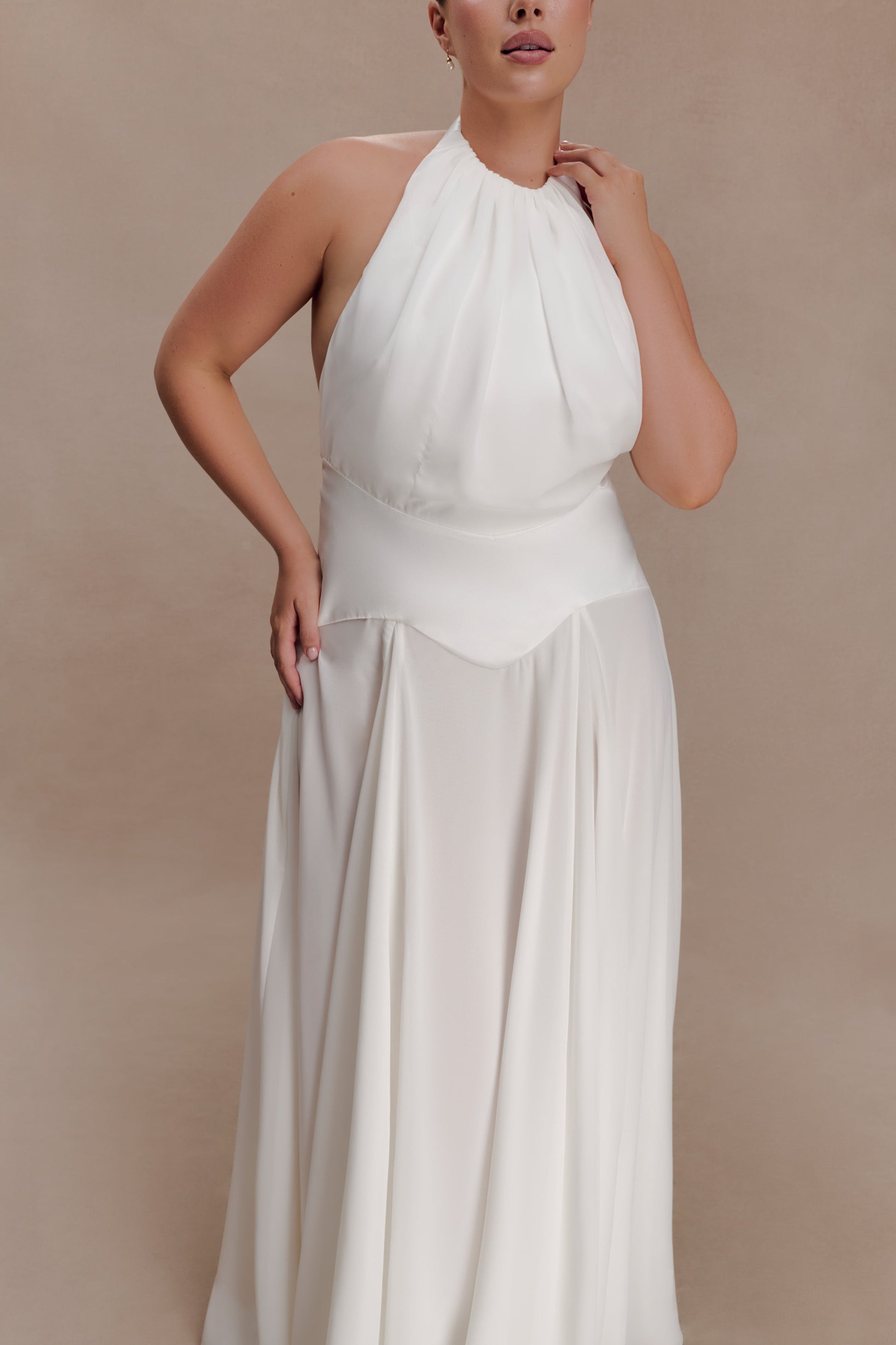 Susan Chiffon Halter Maxi Dress - Ivory | MESHKI US Susan Chiffon Halter Maxi Dress - Ivory | MESHKI US