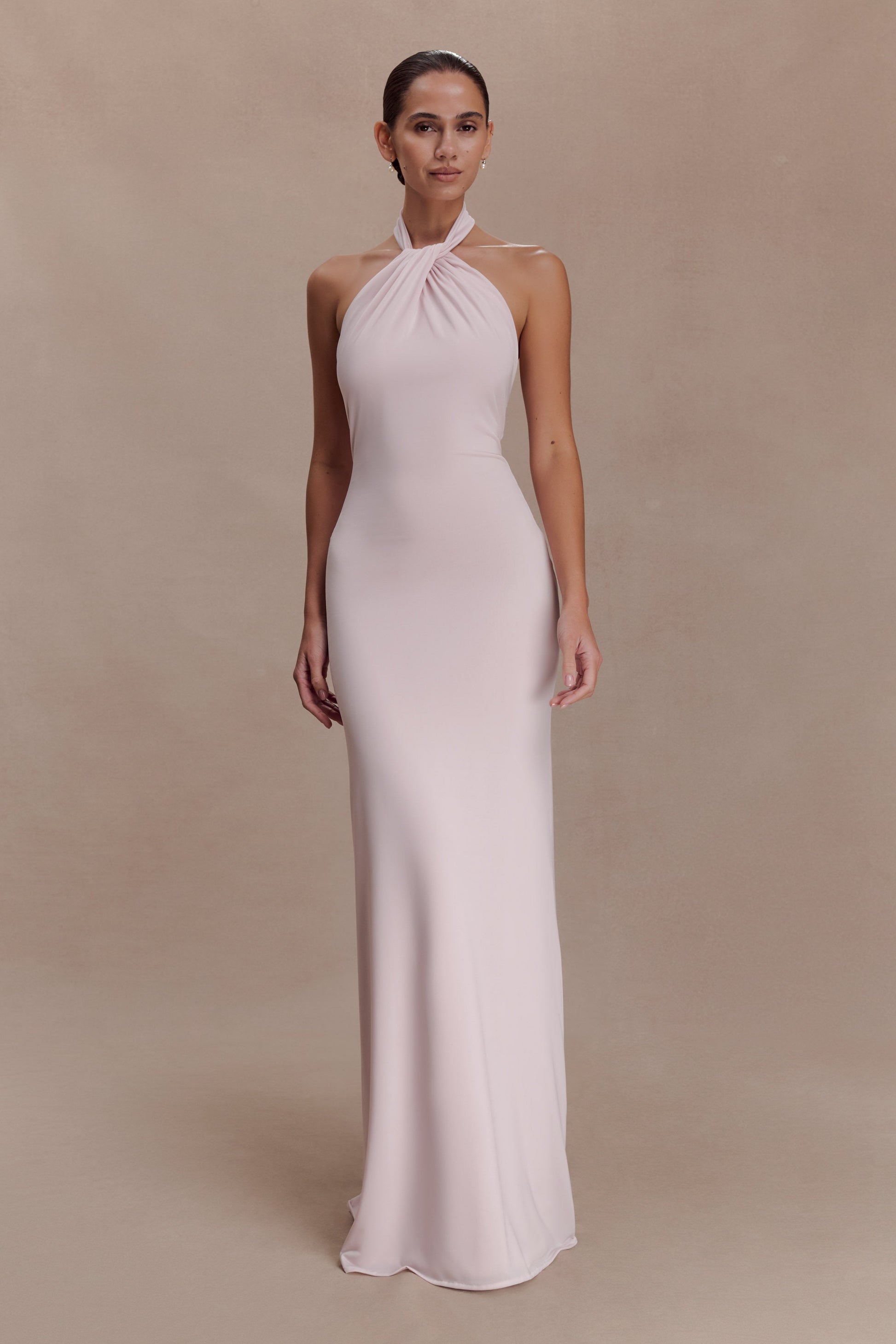 Elyna Slinky Halter Maxi Dress / Pale Pink | MESHKI | XL Elyna Slinky Halter Maxi Dress / Pale Pink | MESHKI | XL