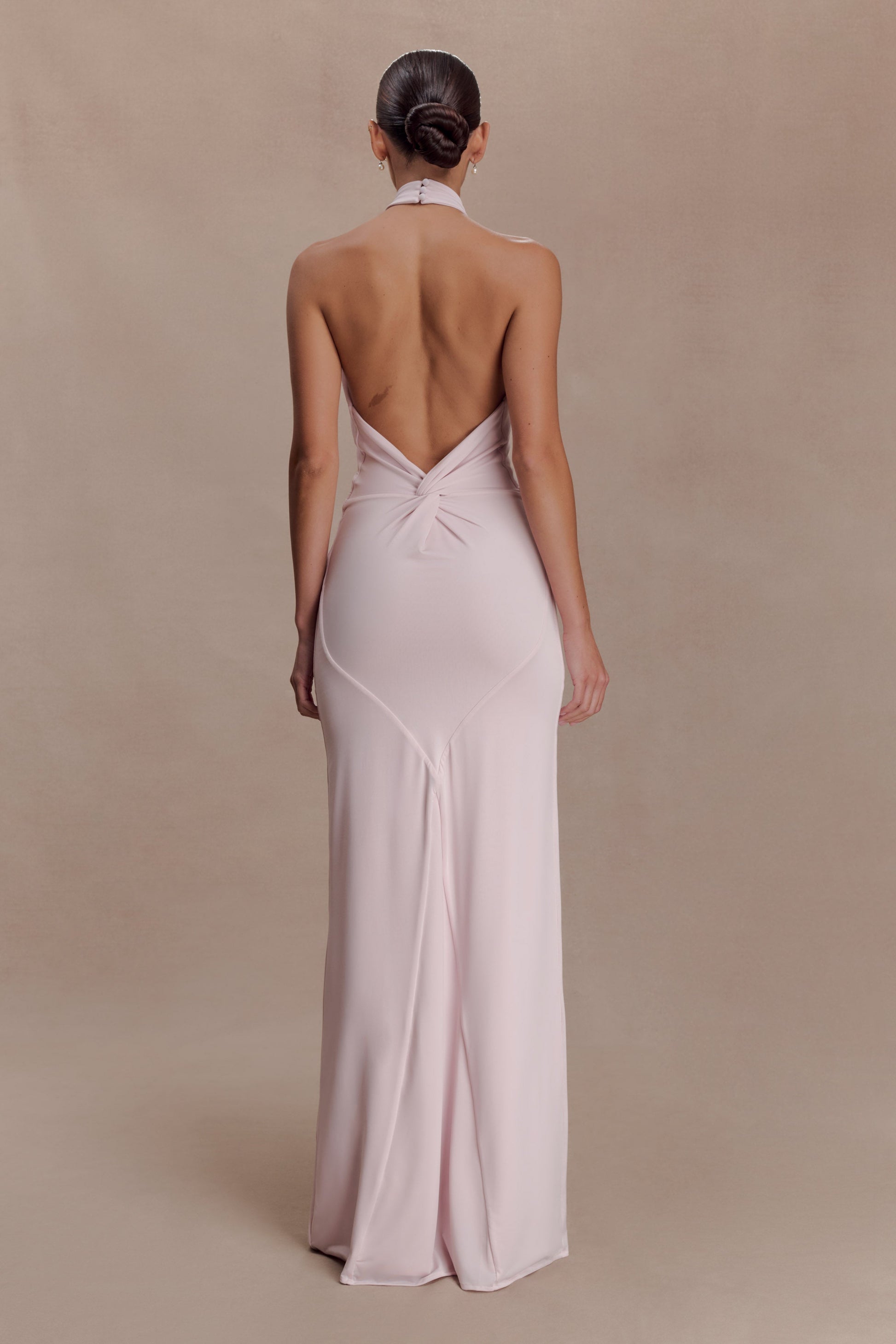 Elyna Slinky Halter Maxi Dress / Pale Pink | MESHKI | XL Elyna Slinky Halter Maxi Dress / Pale Pink | MESHKI | XL