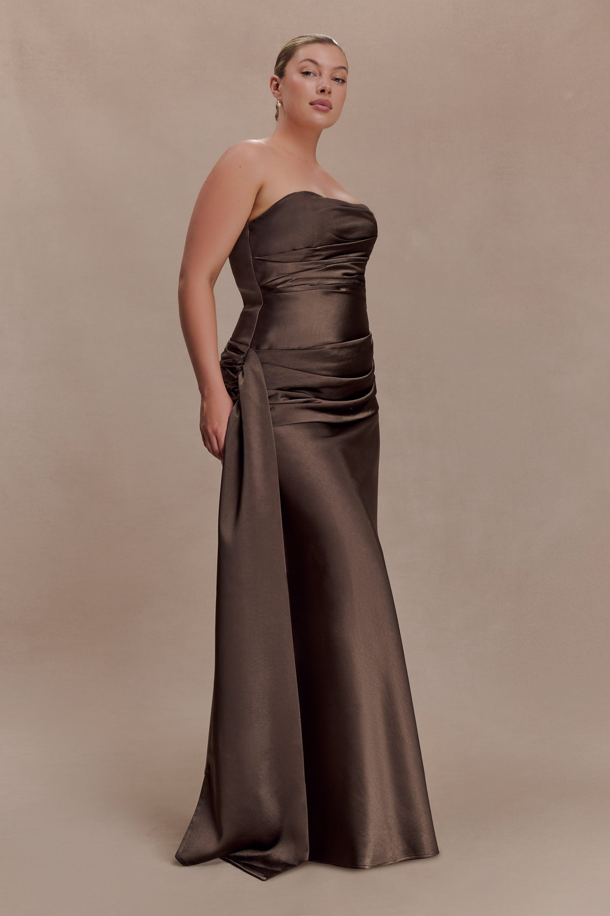 Sarah Strapless Maxi Dress With Waist Tie - Mocha #2