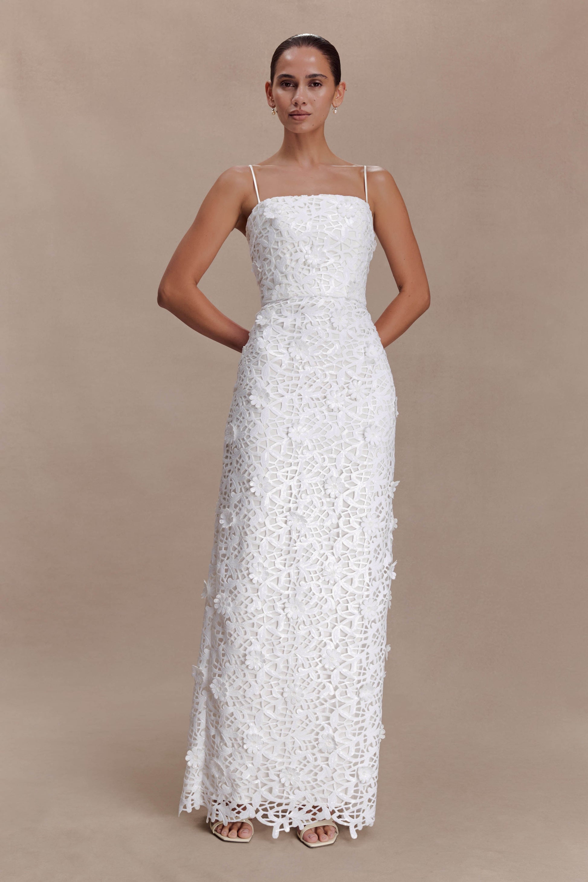 Josefa Sequin Lace Maxi Dress - White | MESHKI US Josefa Sequin Lace Maxi Dress - White | MESHKI US