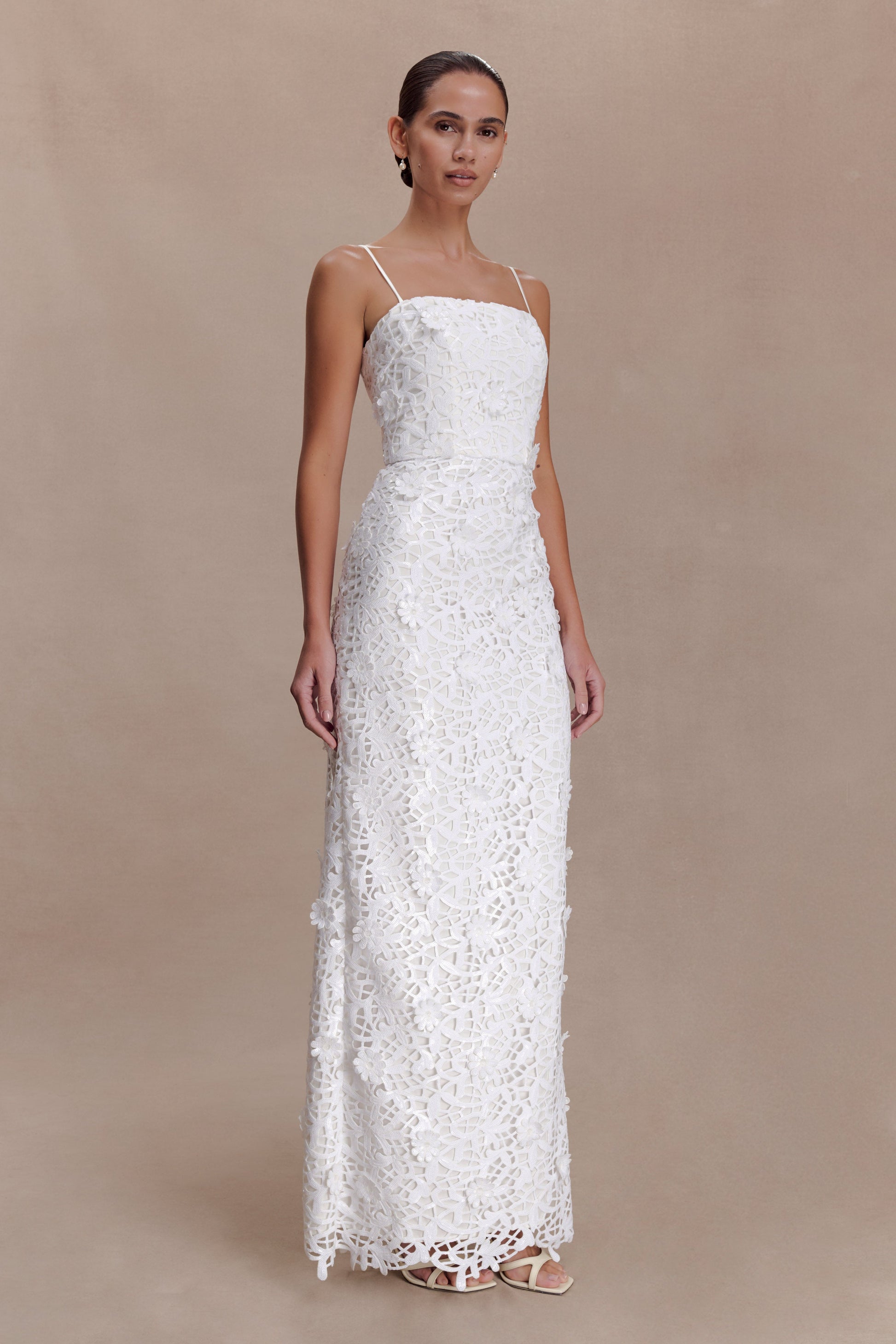 Josefa Sequin Lace Maxi Dress - White | MESHKI US Josefa Sequin Lace Maxi Dress - White | MESHKI US