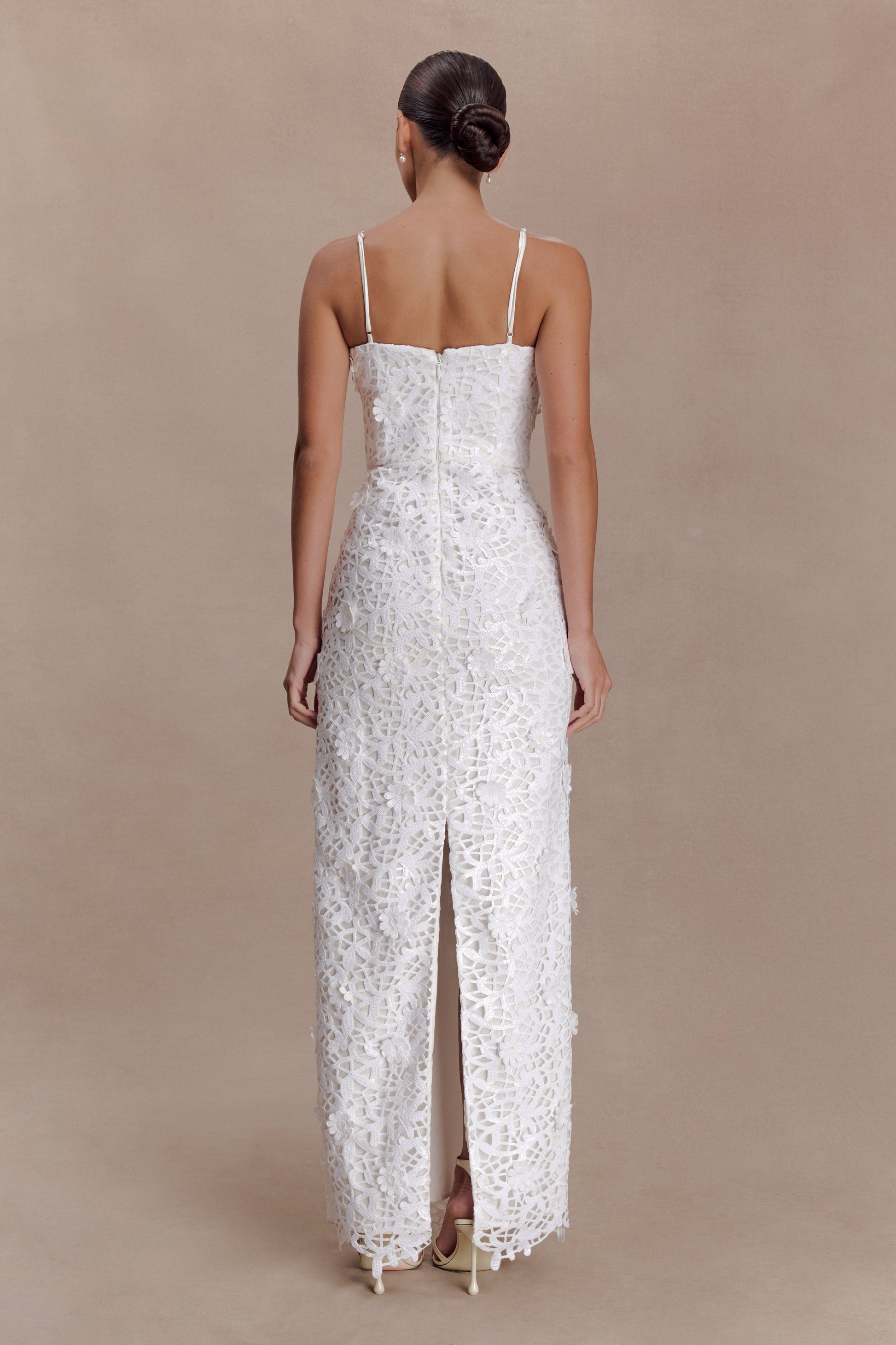 Josefa Sequin Lace Maxi Dress / White | MESHKI | XS Josefa Sequin Lace Maxi Dress / White | MESHKI | XS