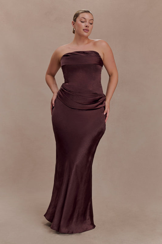 chocolate brown mother of the bride dresses Cape Sleeve Evening Dress by GLS Gloria GL3736 The fabric is comfortable for skin Hellymoon Women Chocolate Satin Floor-Length