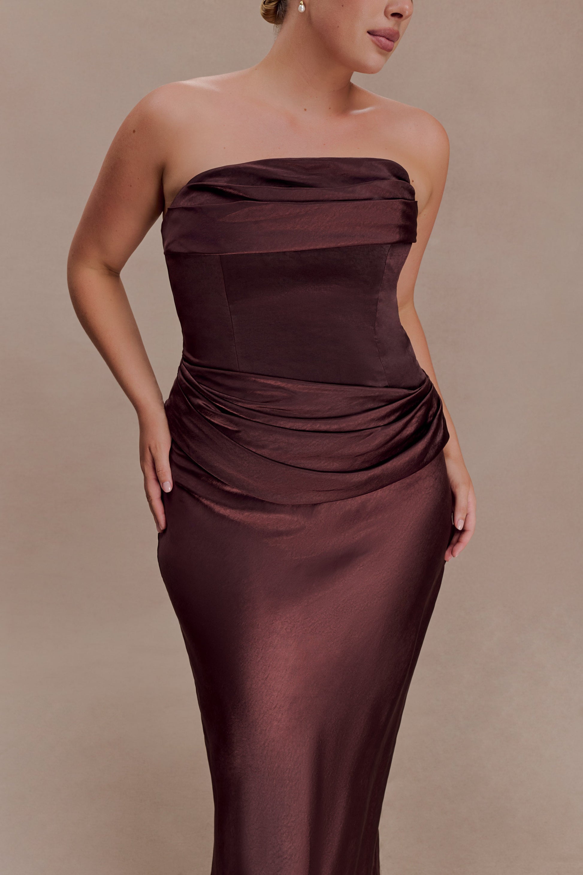Jasmine Strapless Satin Maxi Dress - Dark Chocolate #4