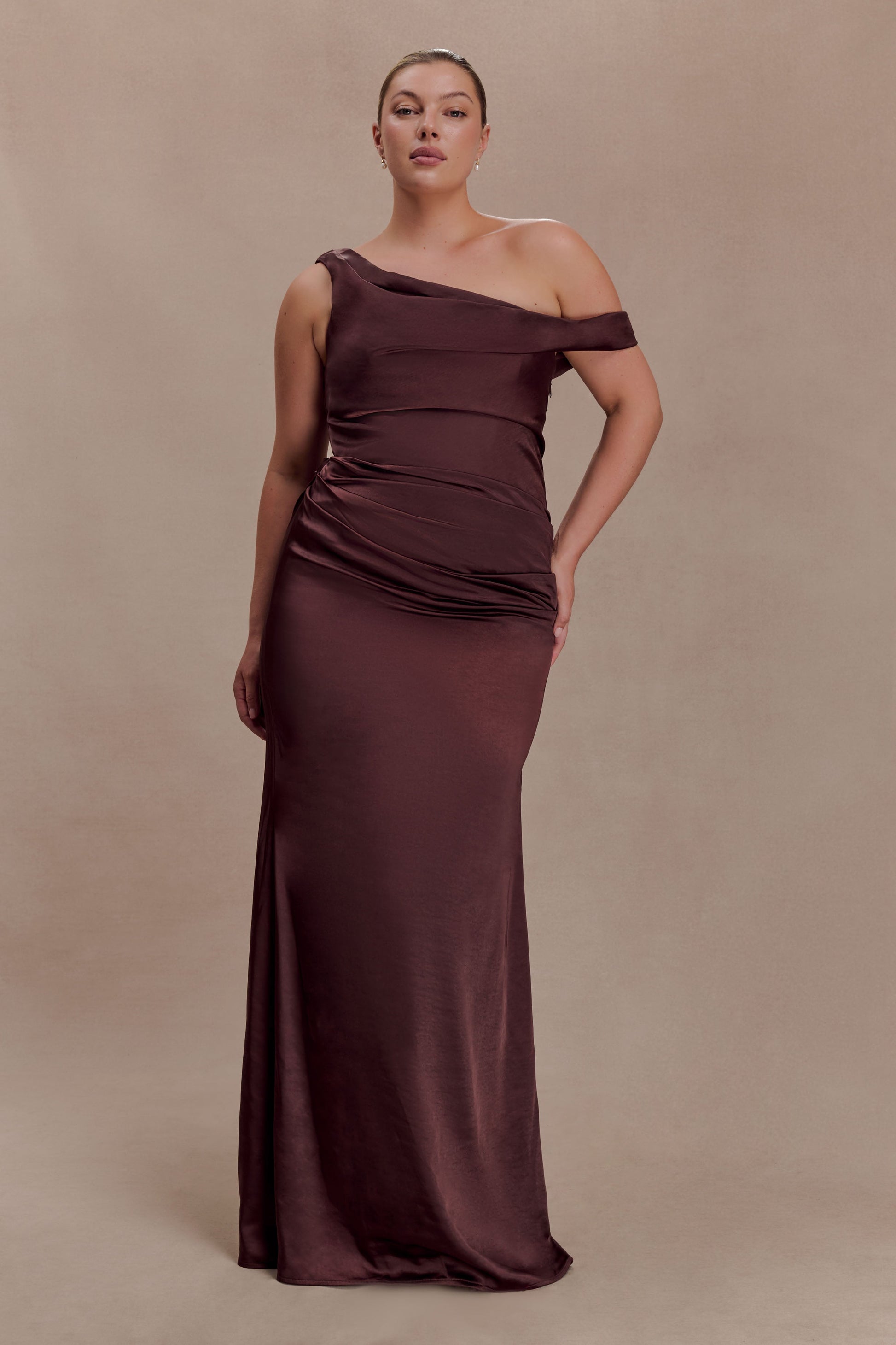 Dalia Off Shoulder Satin Maxi Dress - Dark Chocolate #4