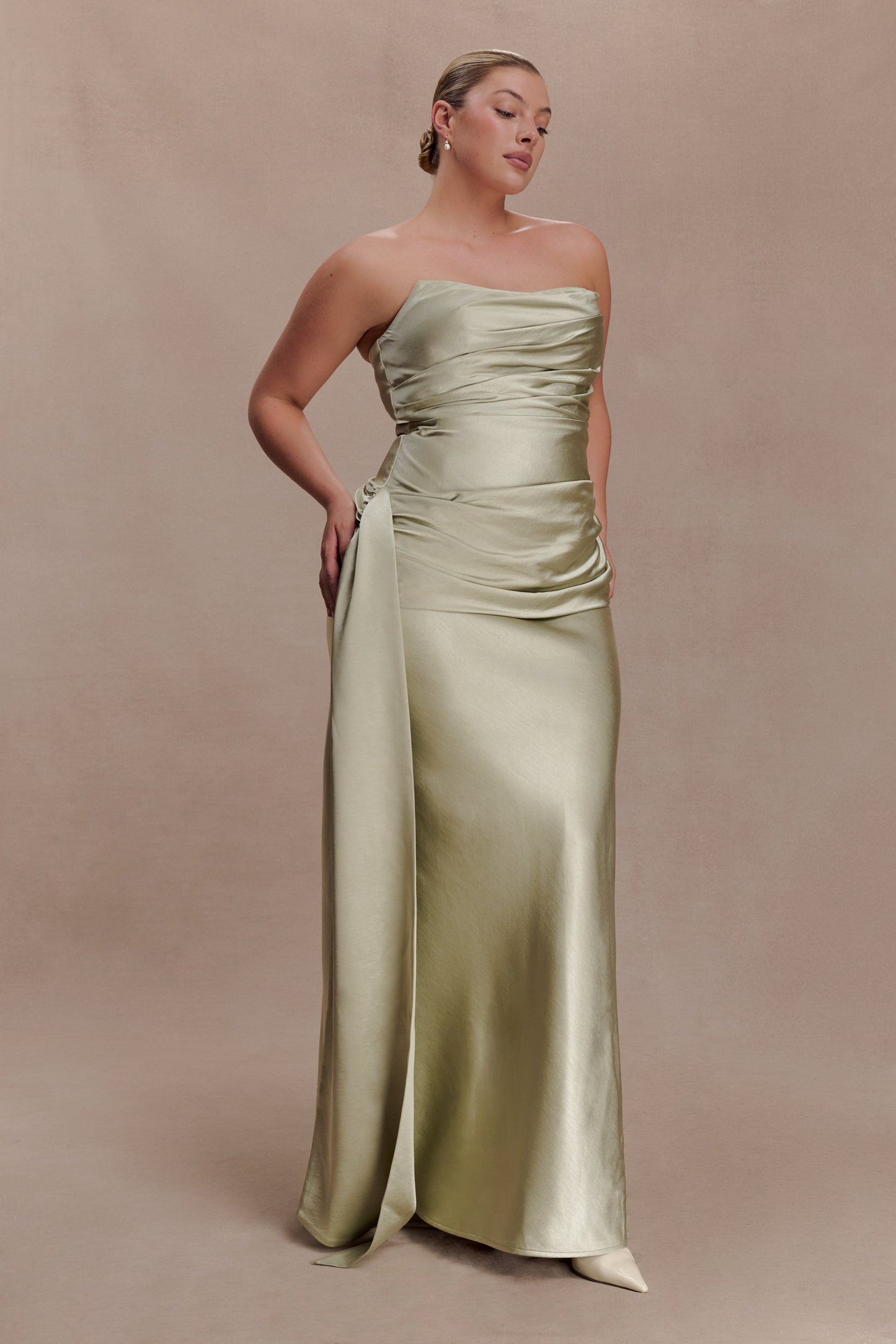 Sarah Strapless Maxi Dress With Waist Tie - Sage