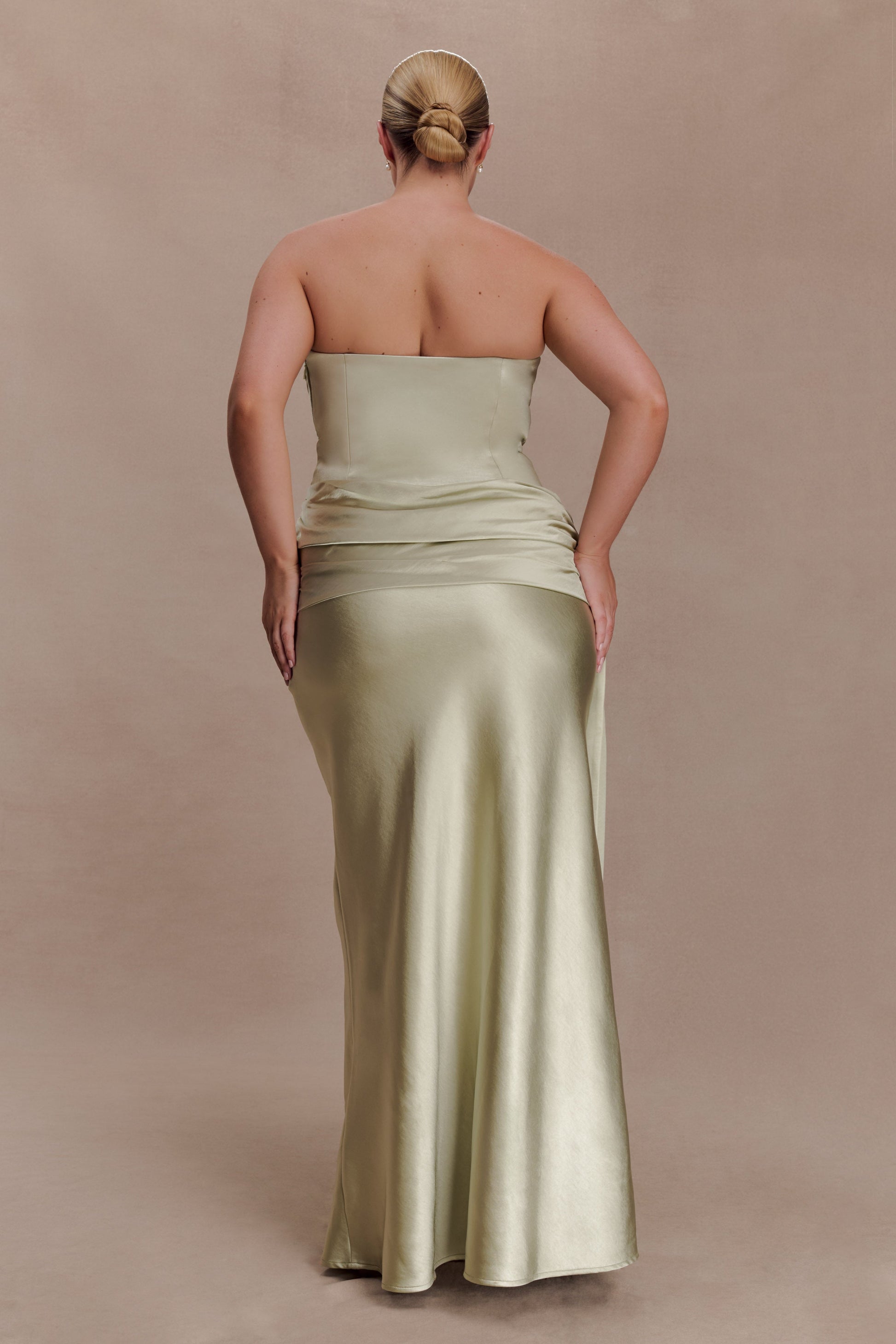 Sarah Strapless Maxi Dress With Waist Tie - Sage #2