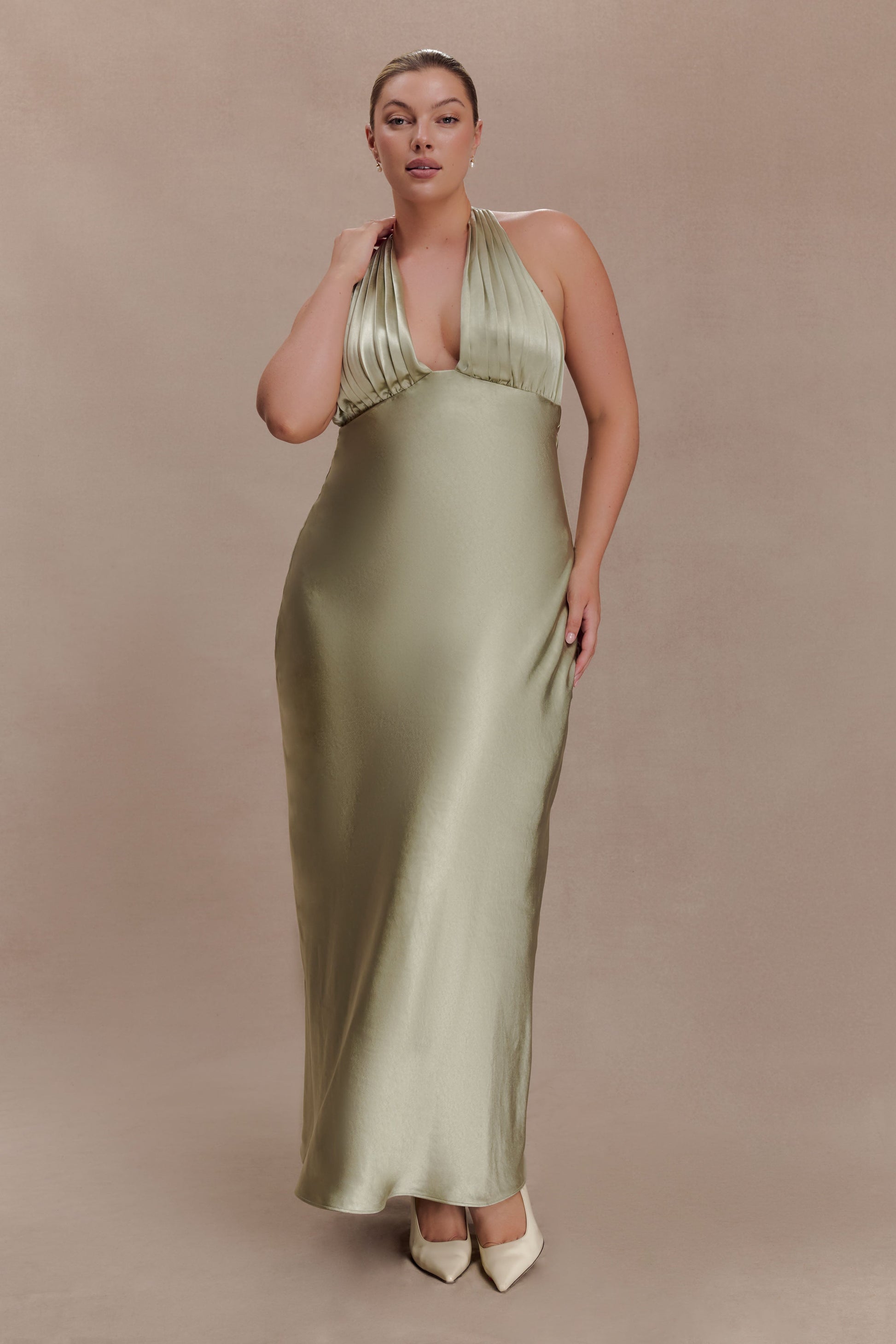 Alice Satin Halter Maxi Dress / Sage | MESHKI | XL Alice Satin Halter Maxi Dress / Sage | MESHKI | XL