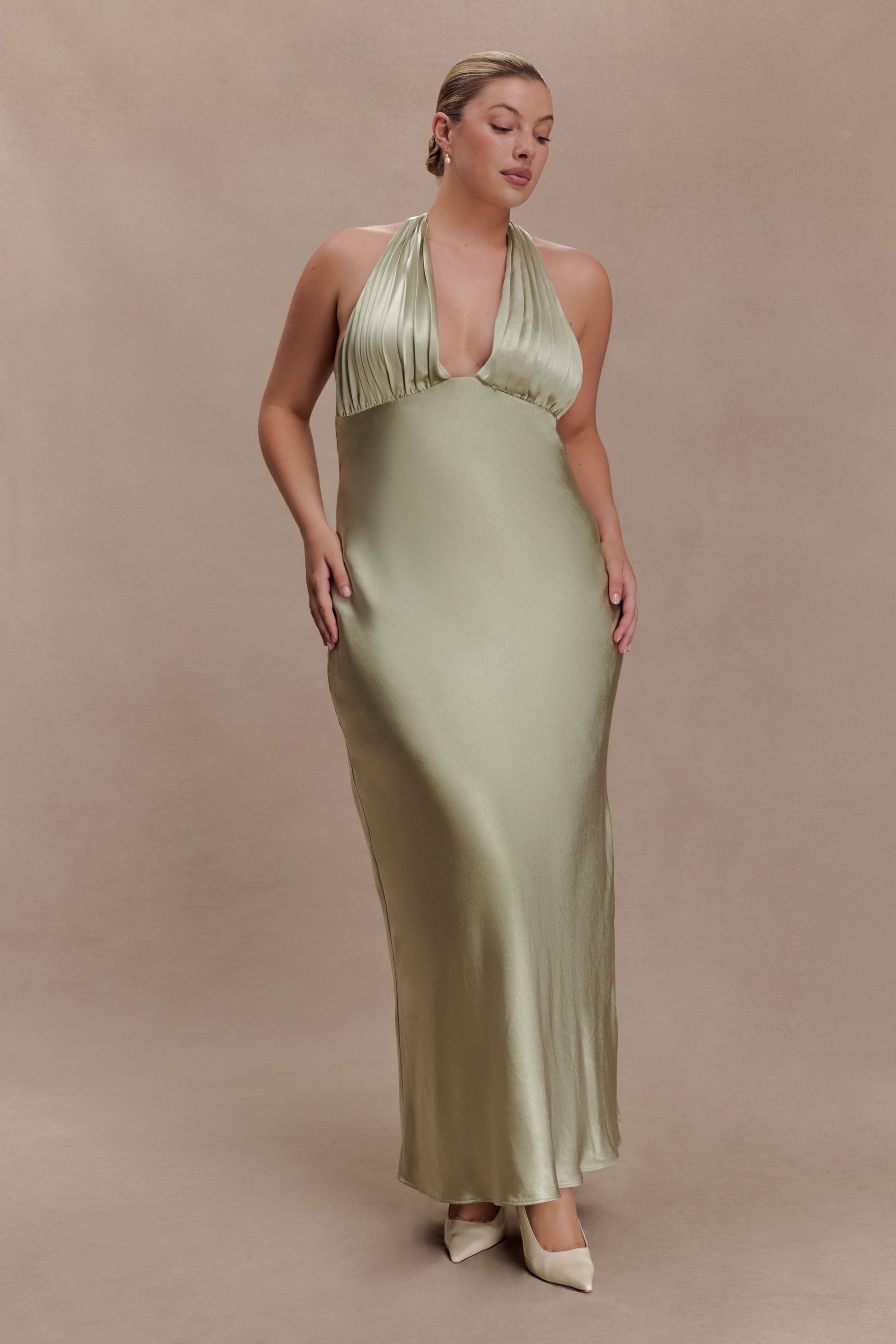 Alice Satin Halter Maxi Dress / Sage | MESHKI | XL Alice Satin Halter Maxi Dress / Sage | MESHKI | XL