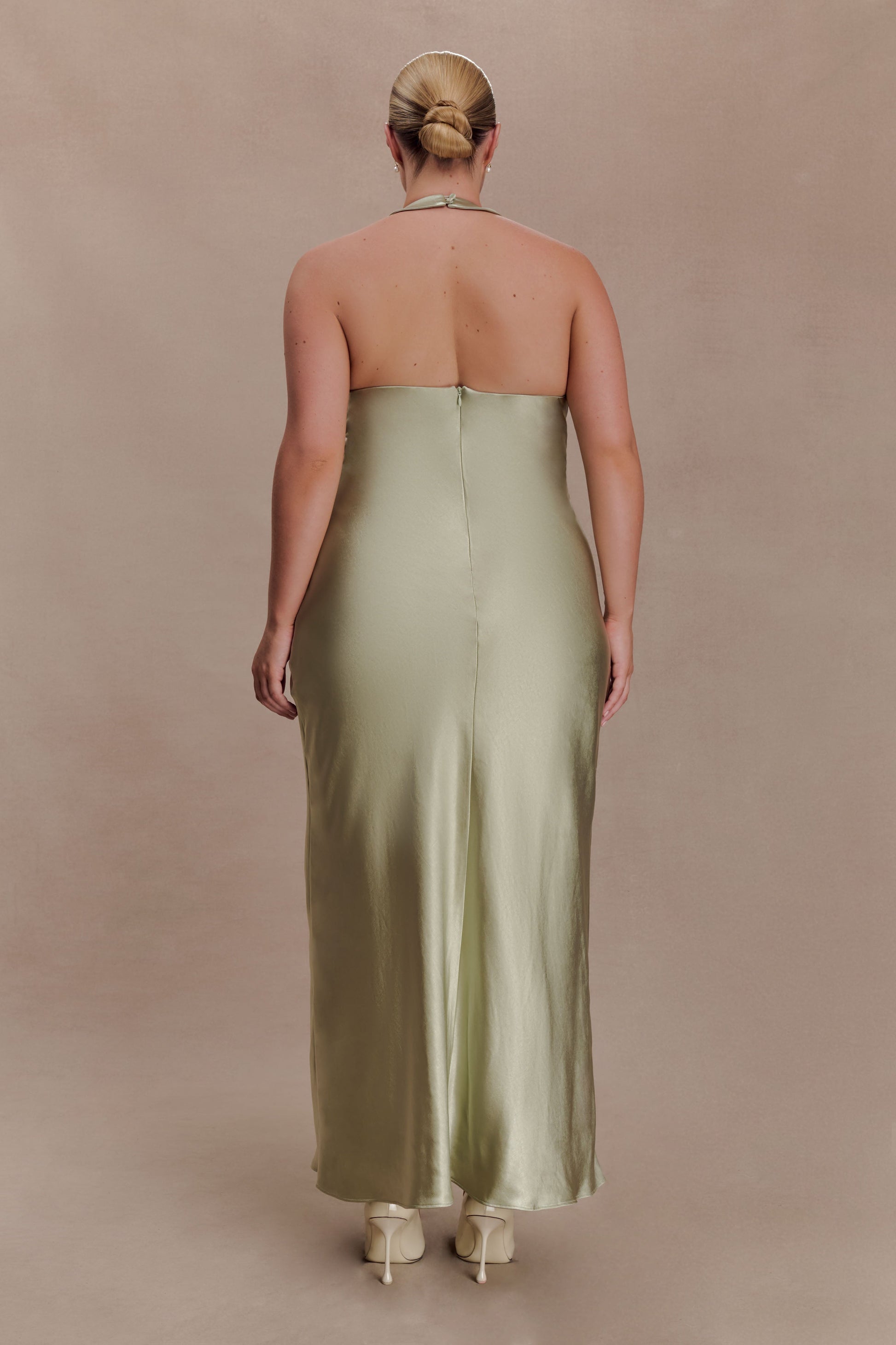 meshki sage green dress Alice Satin Halter Maxi Dress / Sage | MESHKI