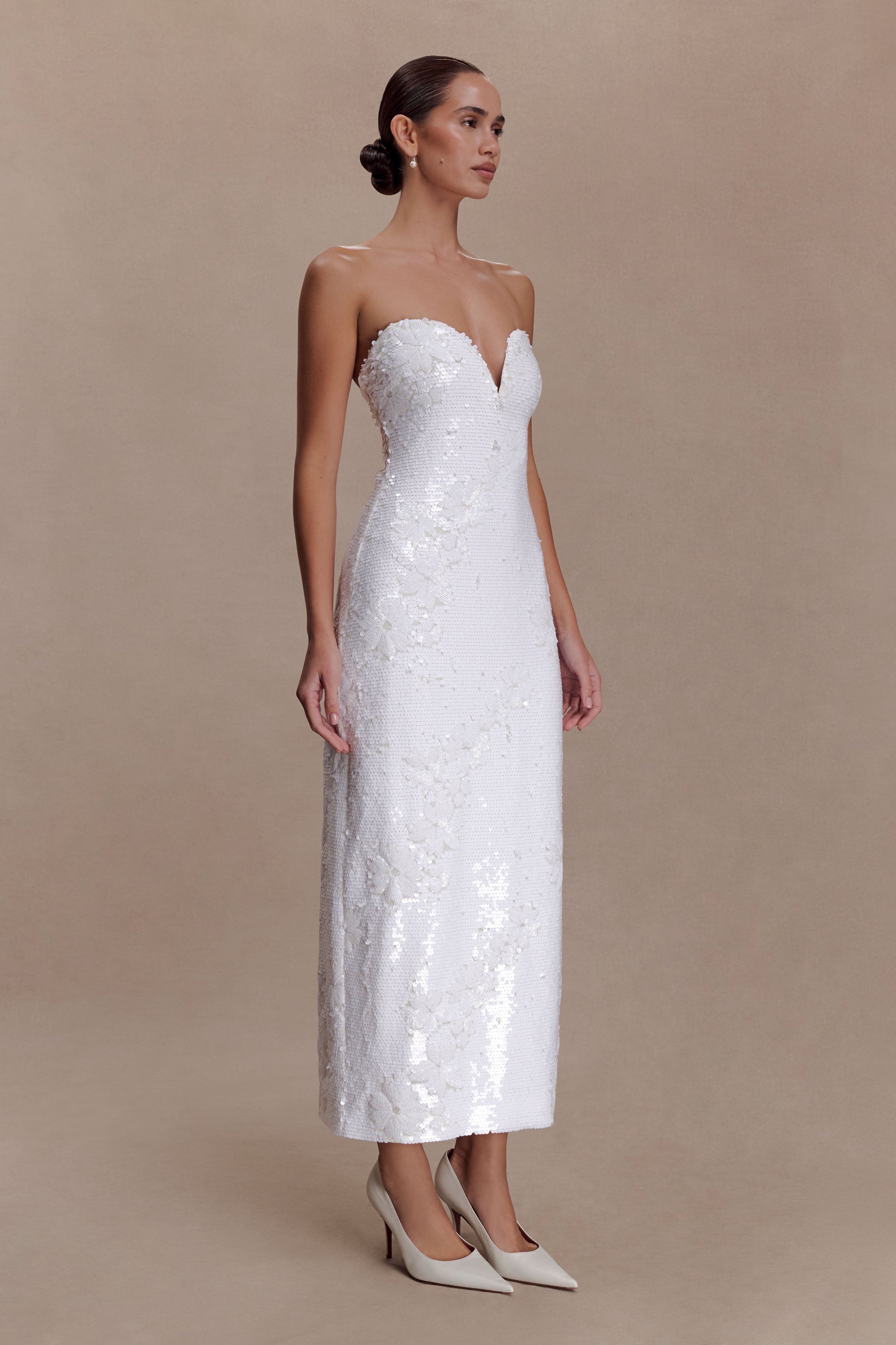 Maisie Strapless Sequin Midi Dress - White #4