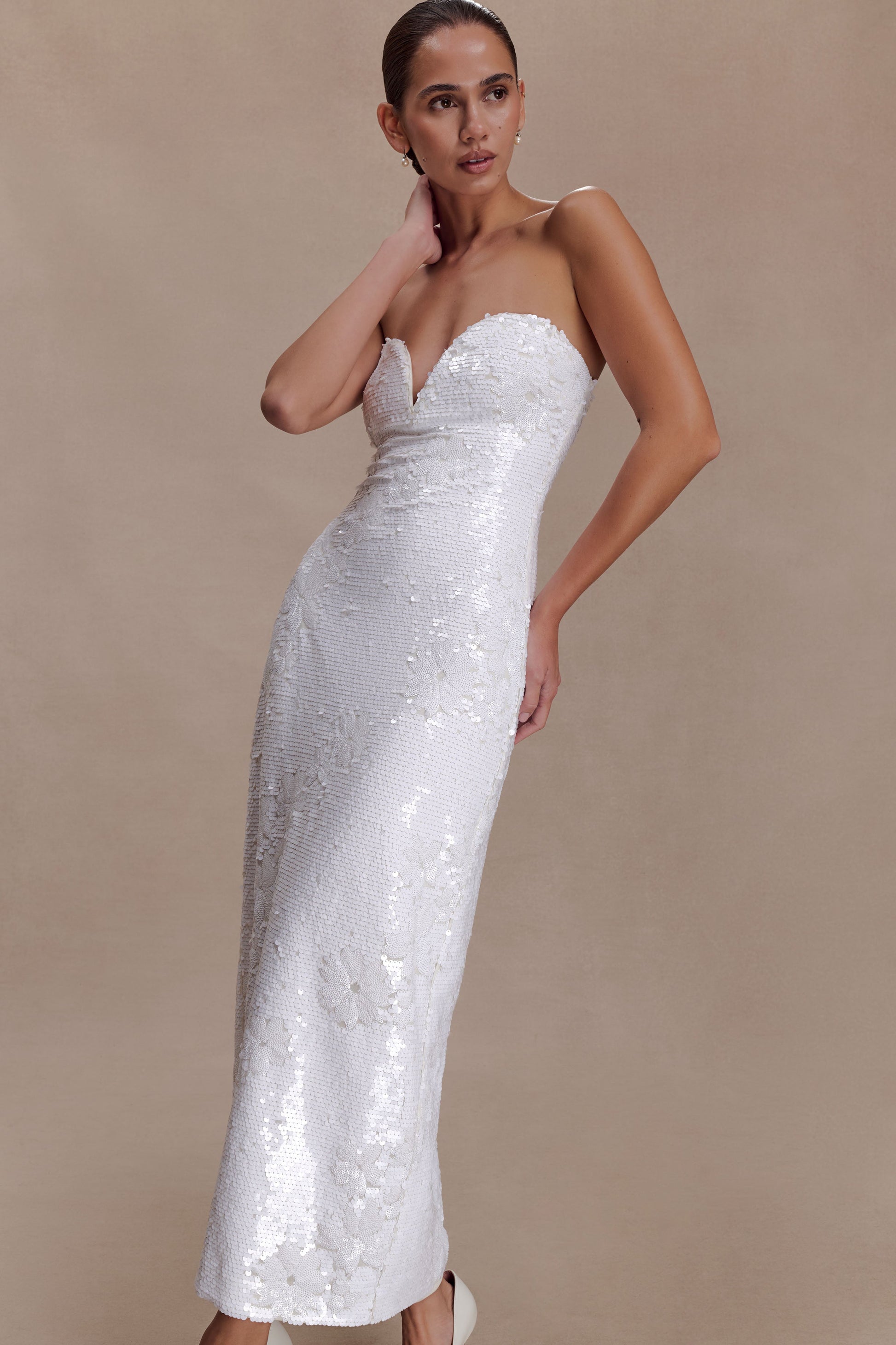 Maisie Strapless Sequin Midi Dress - White #3