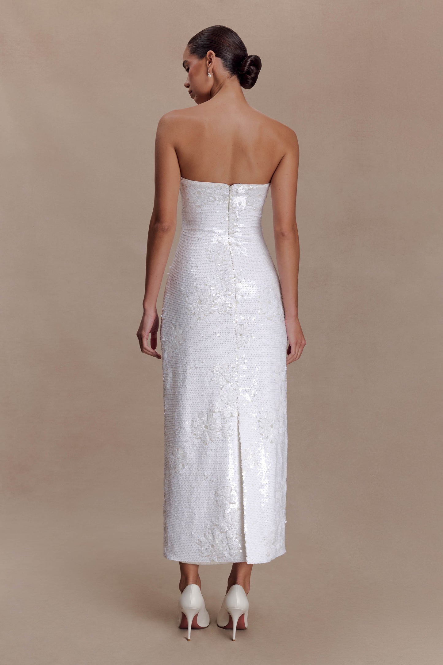 Maisie Strapless Sequin Midi Dress - White