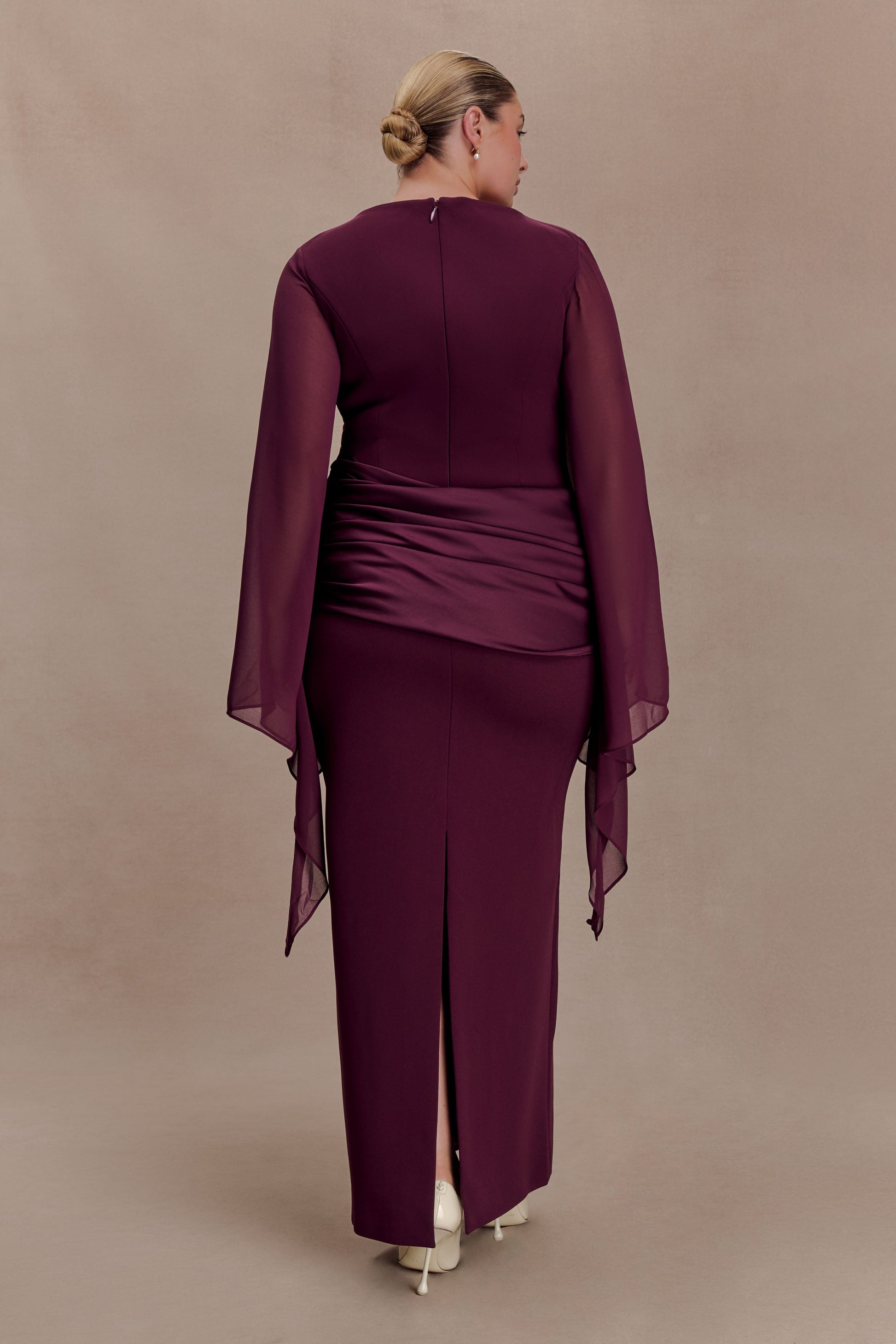 Samantha Waterfall Sleeves Maxi Dress - Wine | MESHKI US Samantha Waterfall Sleeves Maxi Dress - Wine | MESHKI US