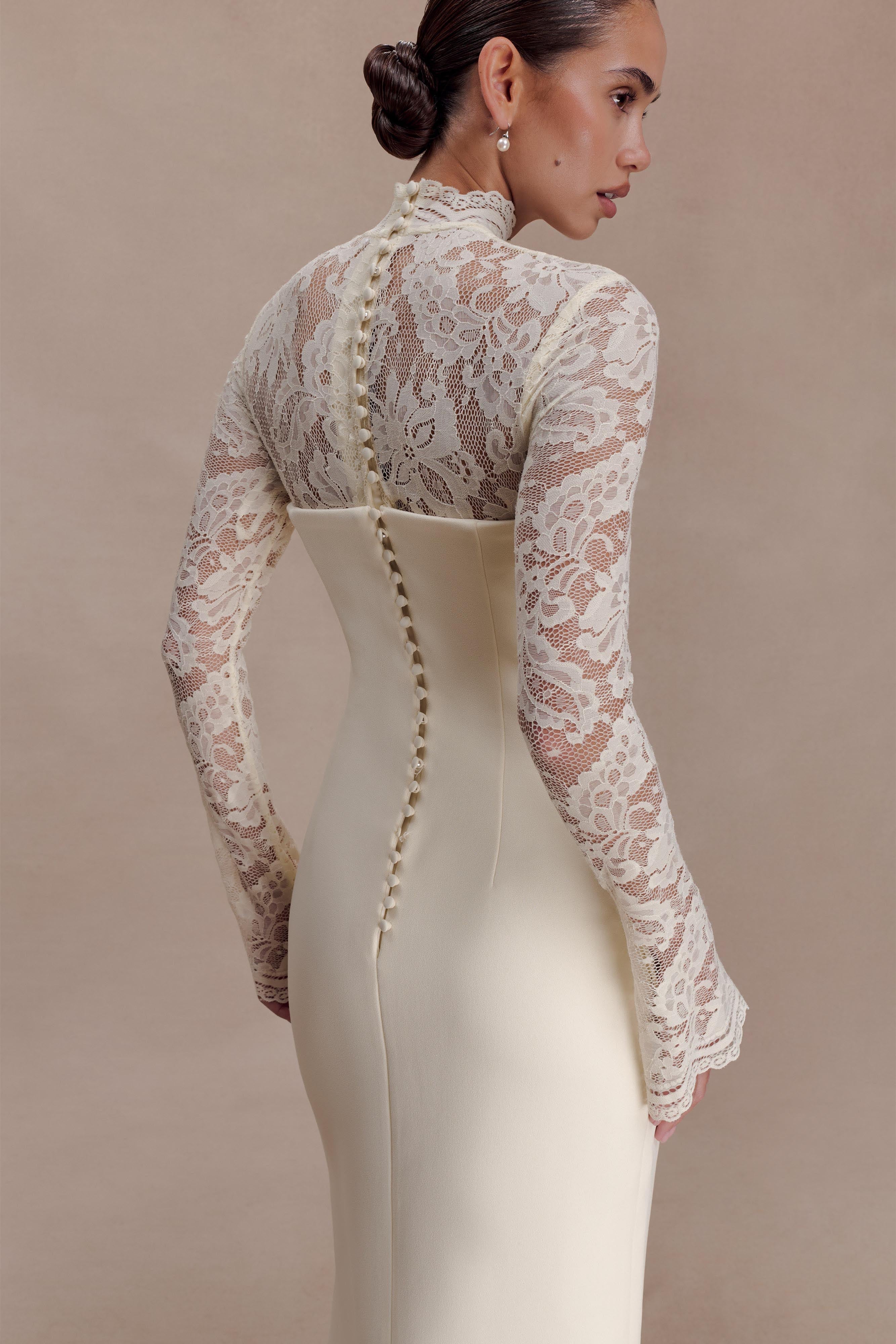 Aurelie Long Sleeve Lace Maxi Dress - Ivory | MESHKI US
