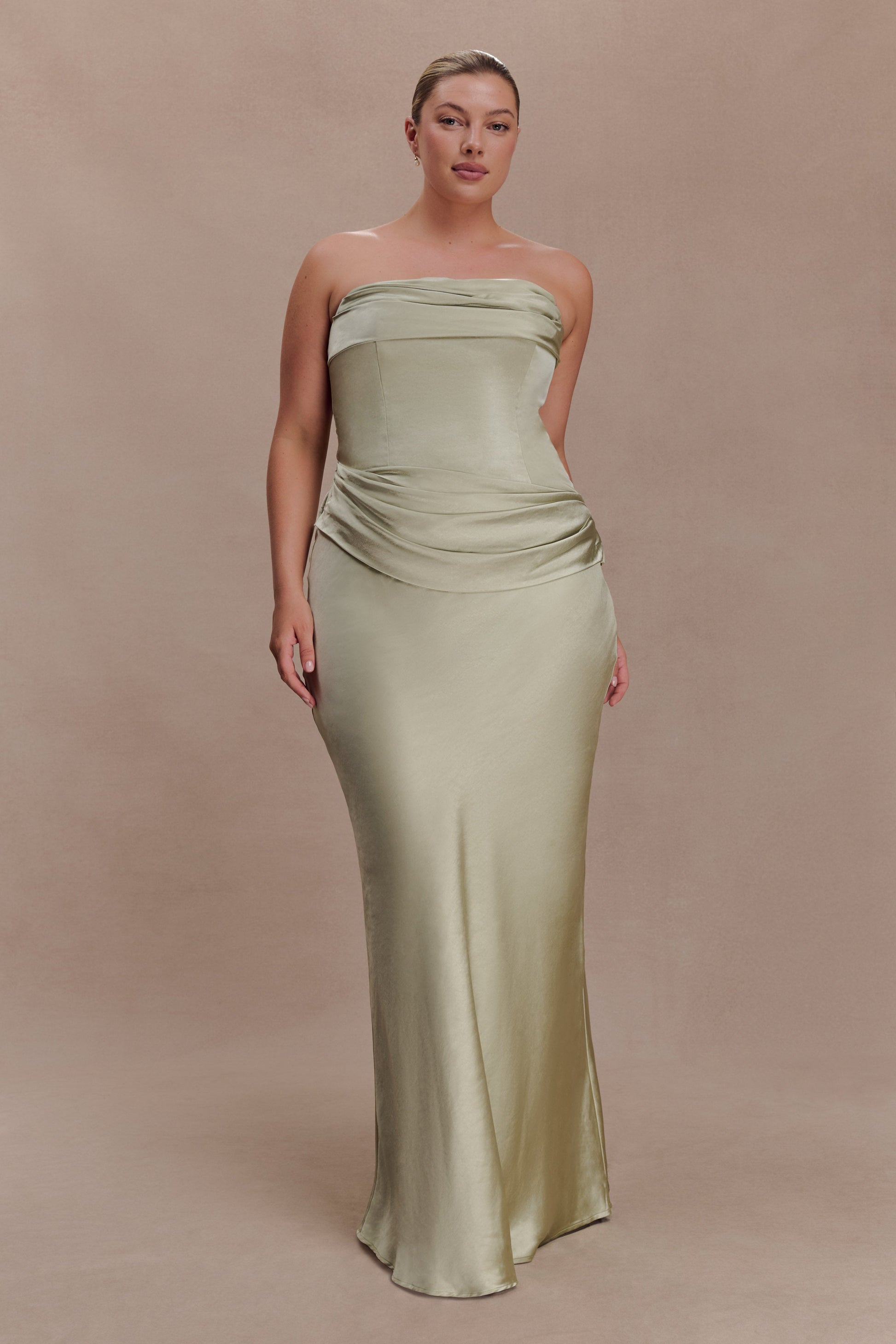 Jasmine Strapless Satin Maxi Dress - Sage #3