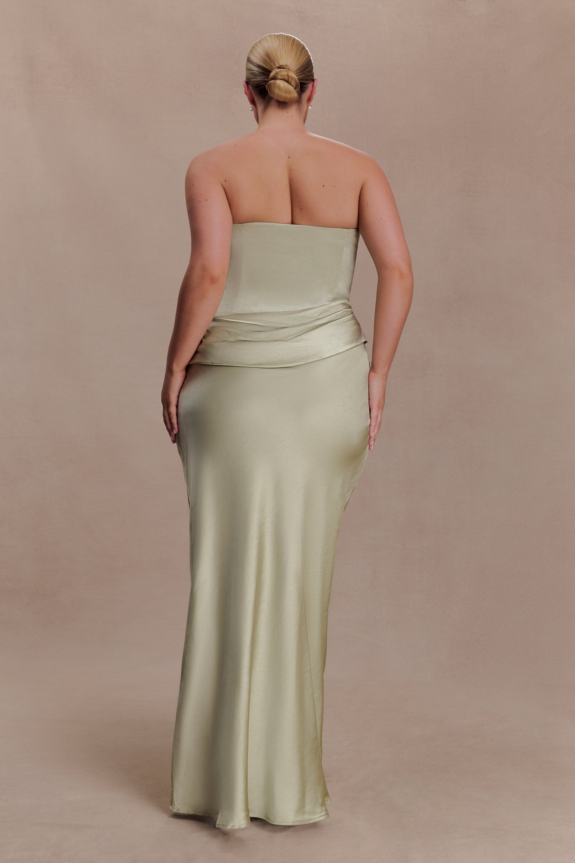 Jasmine Strapless Satin Maxi Dress - Sage #2