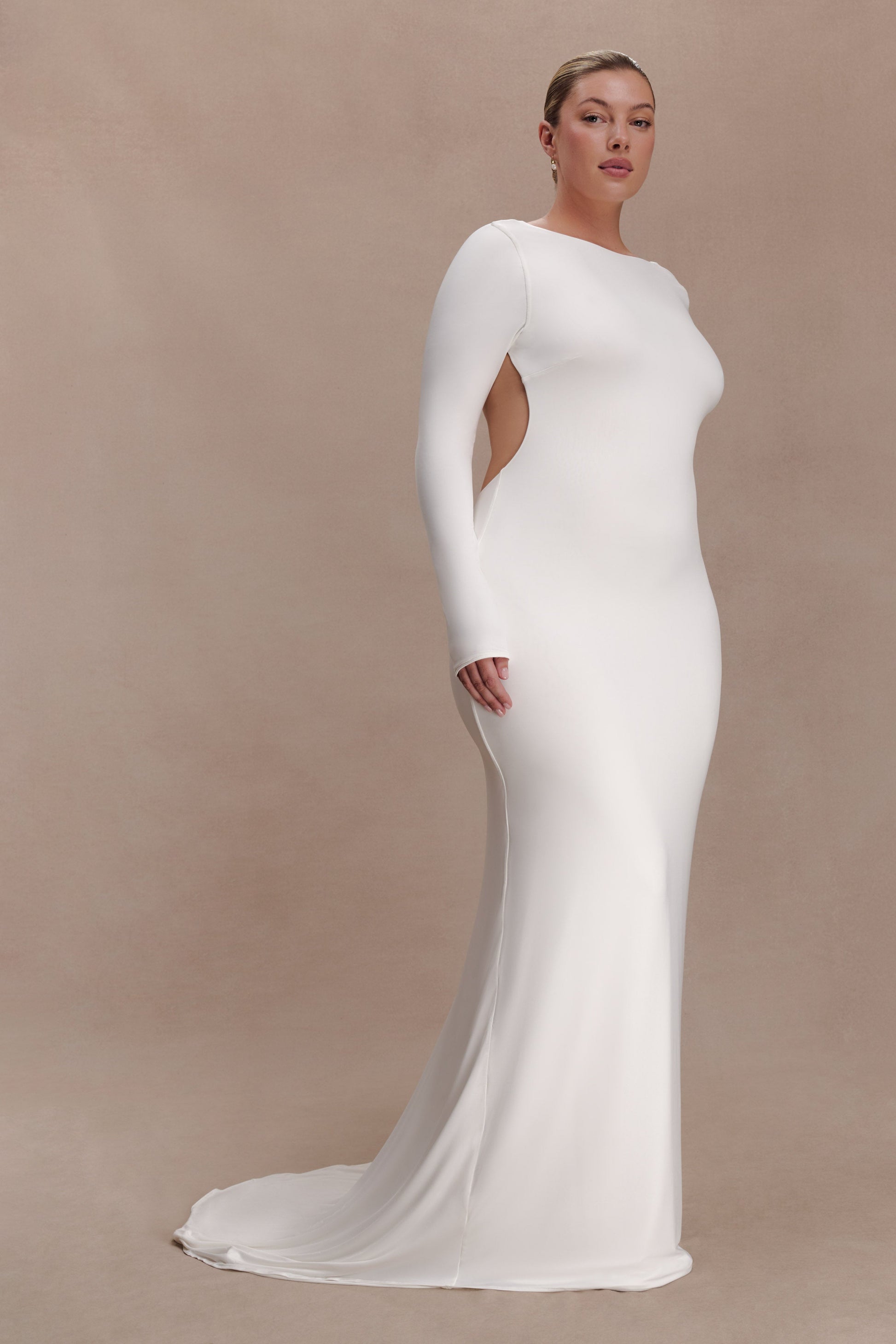 Marlene Slinky Low Back Maxi Dress - White | MESHKI US